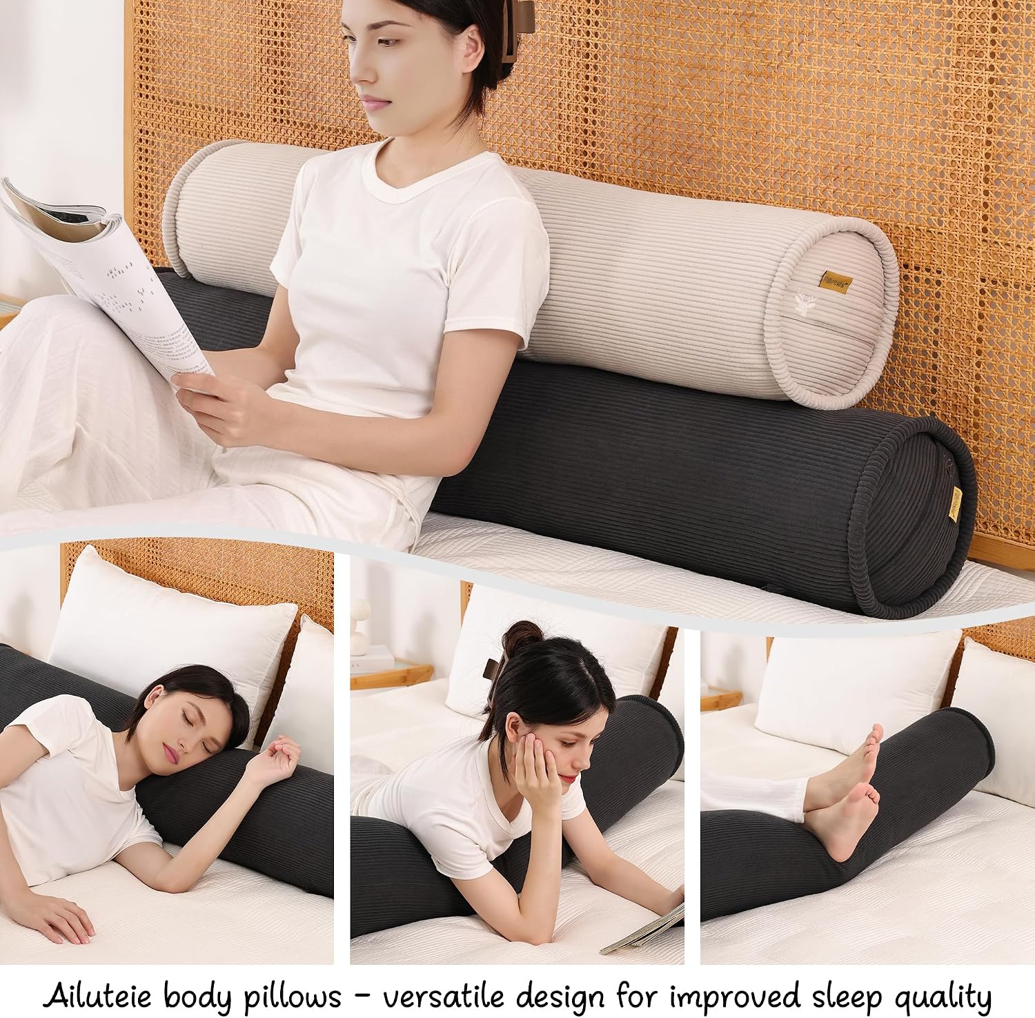 Body Pillow for Adults – Corduroy Long Round Bolster Pillow for Bed, Cuddle Pillow with Full Support for Side Sleepers & Restful Sleep,47…