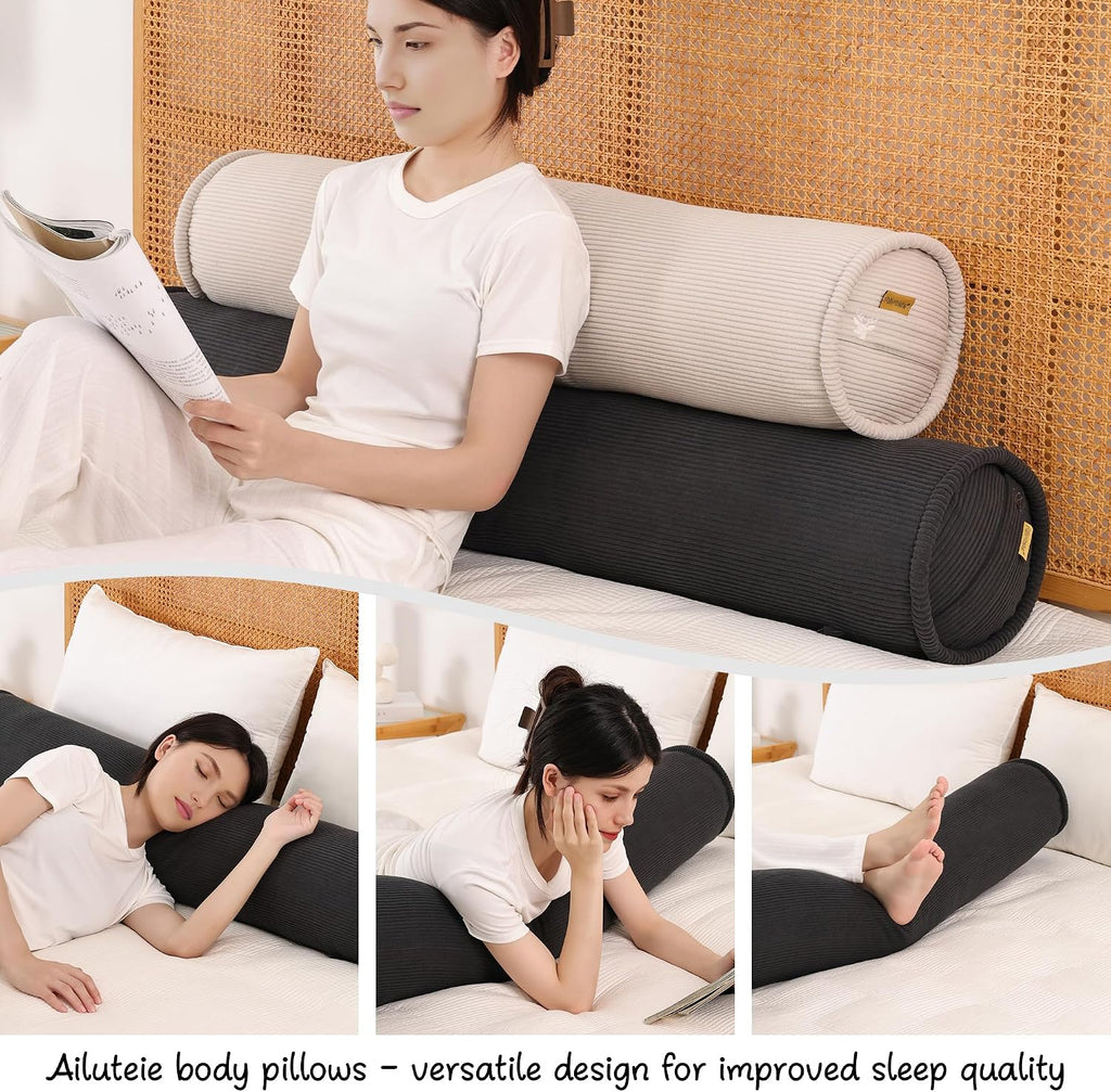 Long Round Body Pillow for Adults – Corduroy Cervical Roll Bolster Pillow, Firm Support for Spine Alignment & Side Sleeping,39 x 7.87…