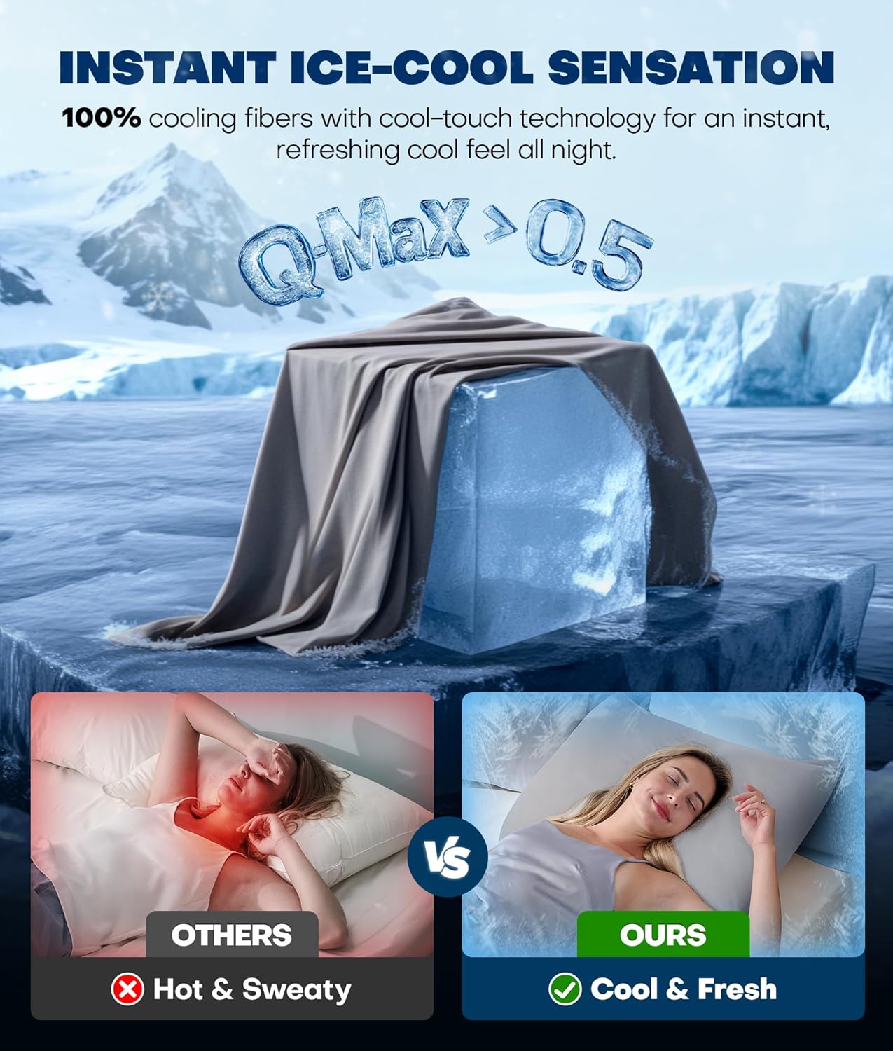 Rifens Ultra-Chill Cooling Pillowcase Set of 2 for Hot Sleepers, Softer Than Silk Pillow Cases for Protecting Hair & Skin, Breathable Bed P…