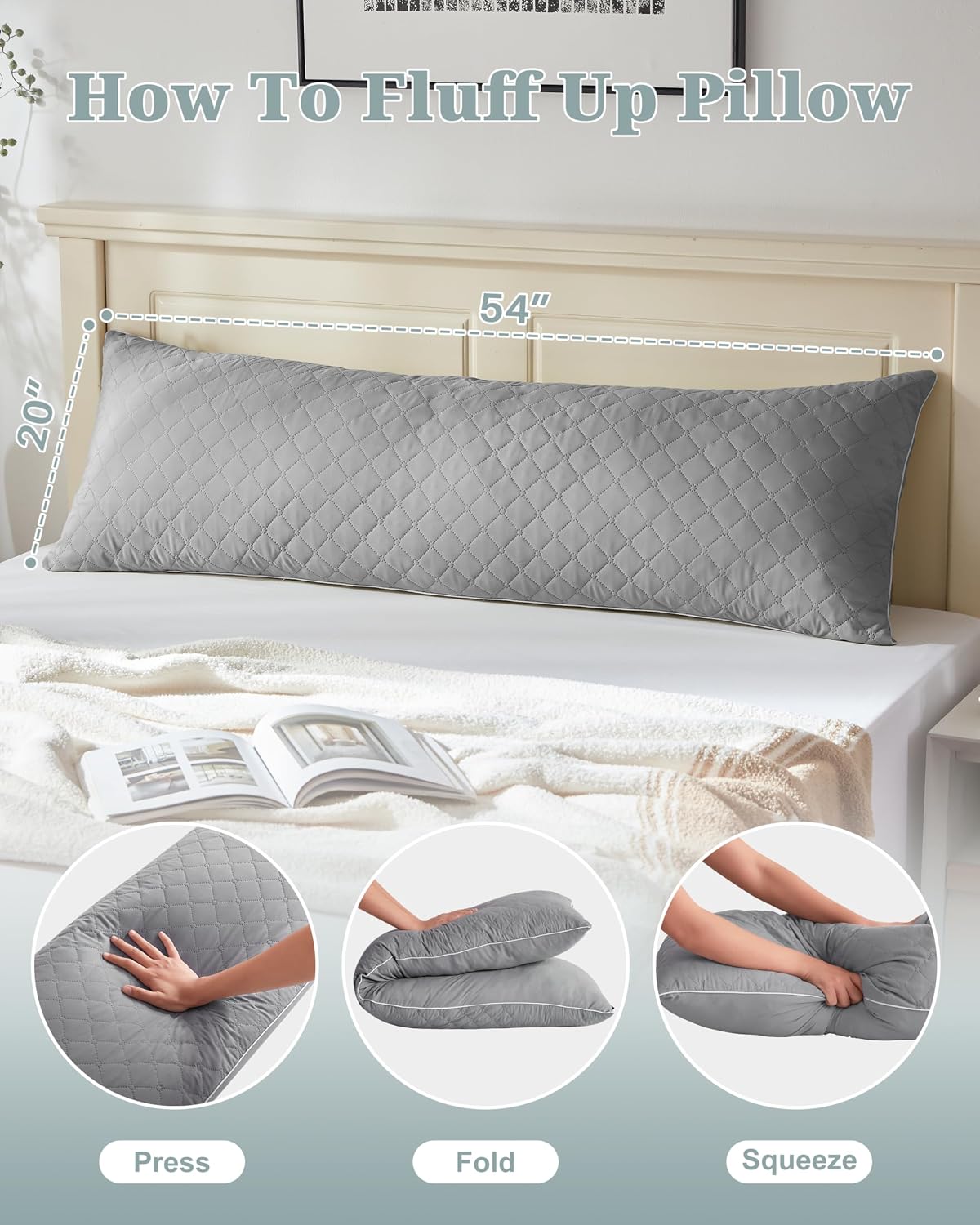 YZ HOME Long Body Pillow for Adults, Firm Body Pillow Shredded Memory Foam, Adjustable Height, Support for Side Sleeping & Pregnant…