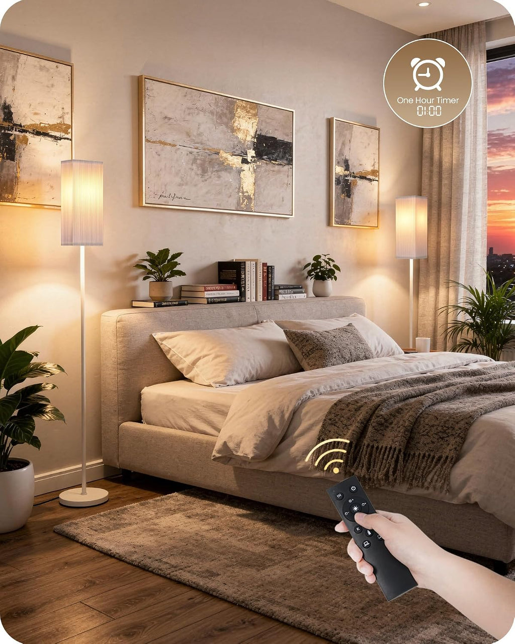 64.2'' Dimmable Floor Lamp for Living Room with Remote and Foot Switch, Corner Floor Lamp for Bedroom, Includes 10W A19 Bulb, Modern…