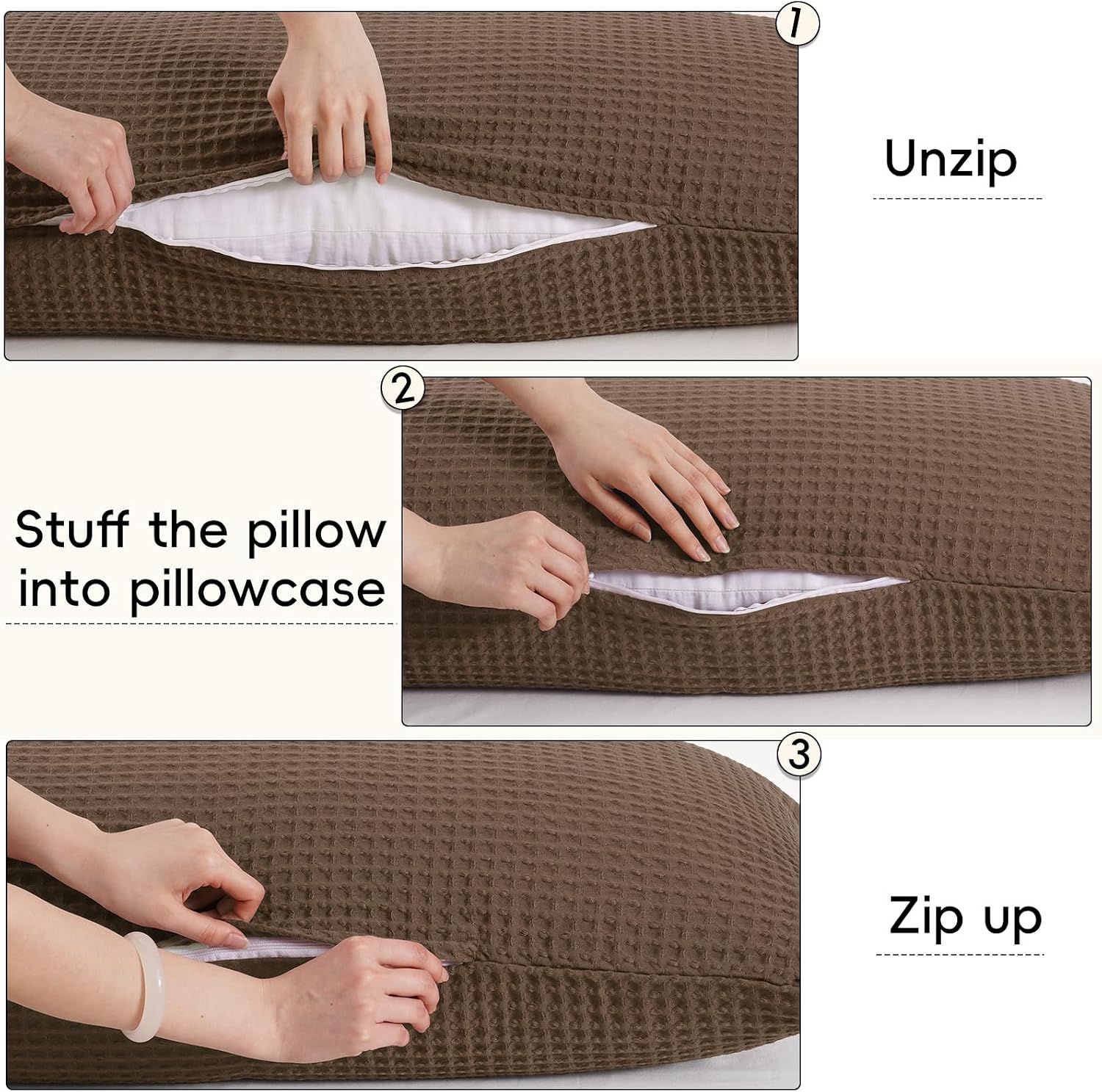 Phf Ultra Soft Waffle Weave Body Pillowcase with Zipper, No Insert, 1Pack 20" x 54" Pillow Sham, Breathable & Skin-Friendly Body Pillow cas…