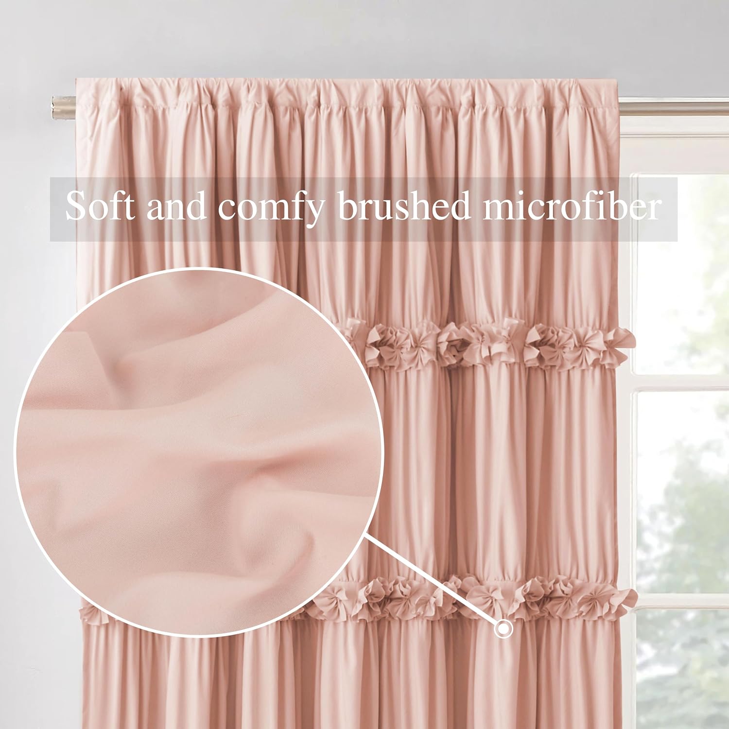 Homechoice Decor Room Divider Window Curtains, Boho Ruched Blackout Window Treatments with 3 Rows of Butterfly Flowers, Rustic Rod Pocket…