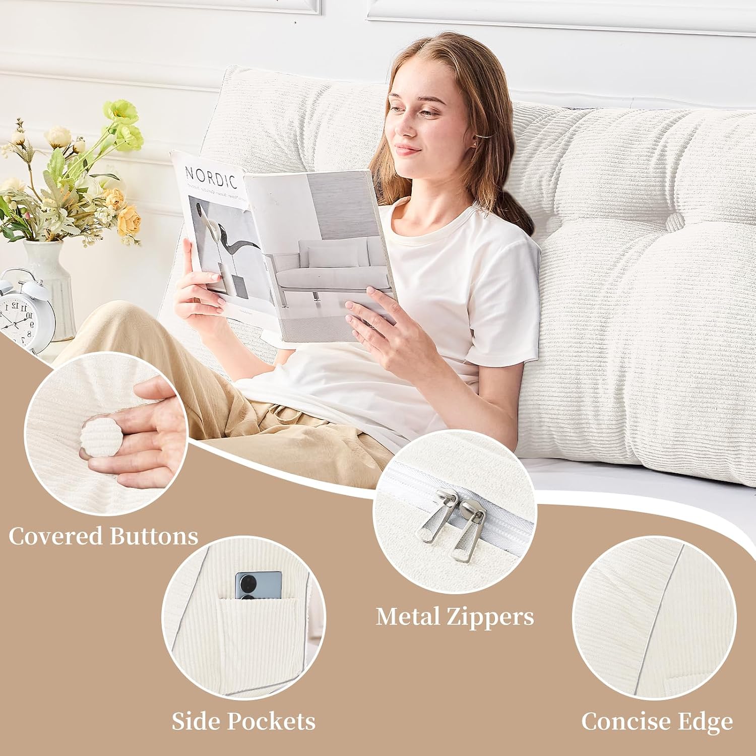 Sasttie Headboard Pillow King, Wedge Pillow Headboard for Sitting Up in Bed, Back-Rest Support Triangular Cushion for Reading - Features Re…