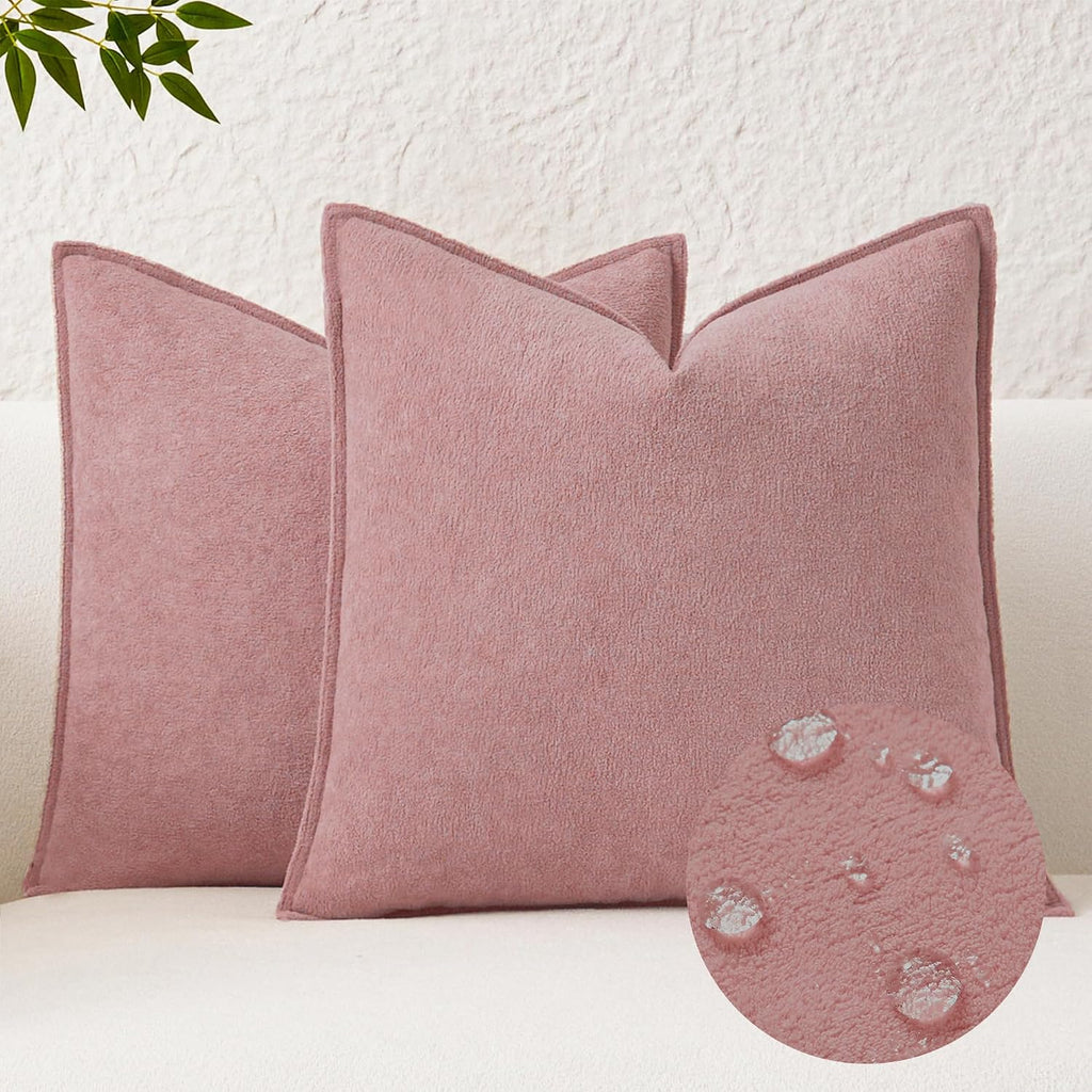 KevinTextile Kevin Textile Valentines Day Decorative Pillow Covers Plush Pink 24x24 Inch Pack of 2 Waterproof Soft Boucle Textured Euro Pil…