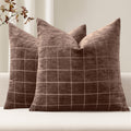 Miulee Decorative Chenille Check Throw Pillow Covers Vintage Plaid Couch Pillows 22x22 Inch Set of 2 Neutral Boho Farmhouse Cushion Covers…