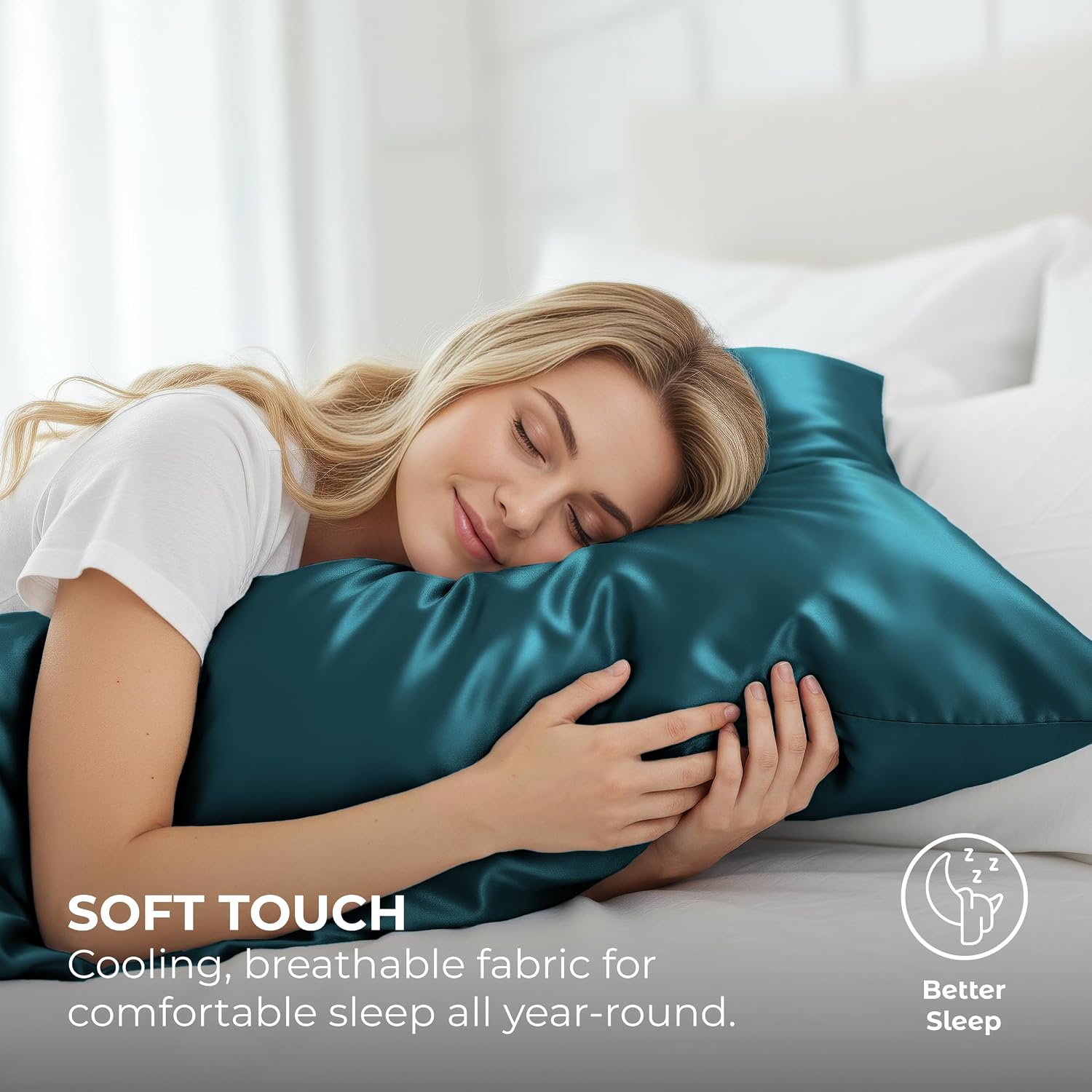 PureBedding Pure Bedding Satin Pillowcase 2 Pack - Queen Size (20"x30", Teal) - Silky Pillow Cases for Hair and Skin - Satin Pillow Covers…