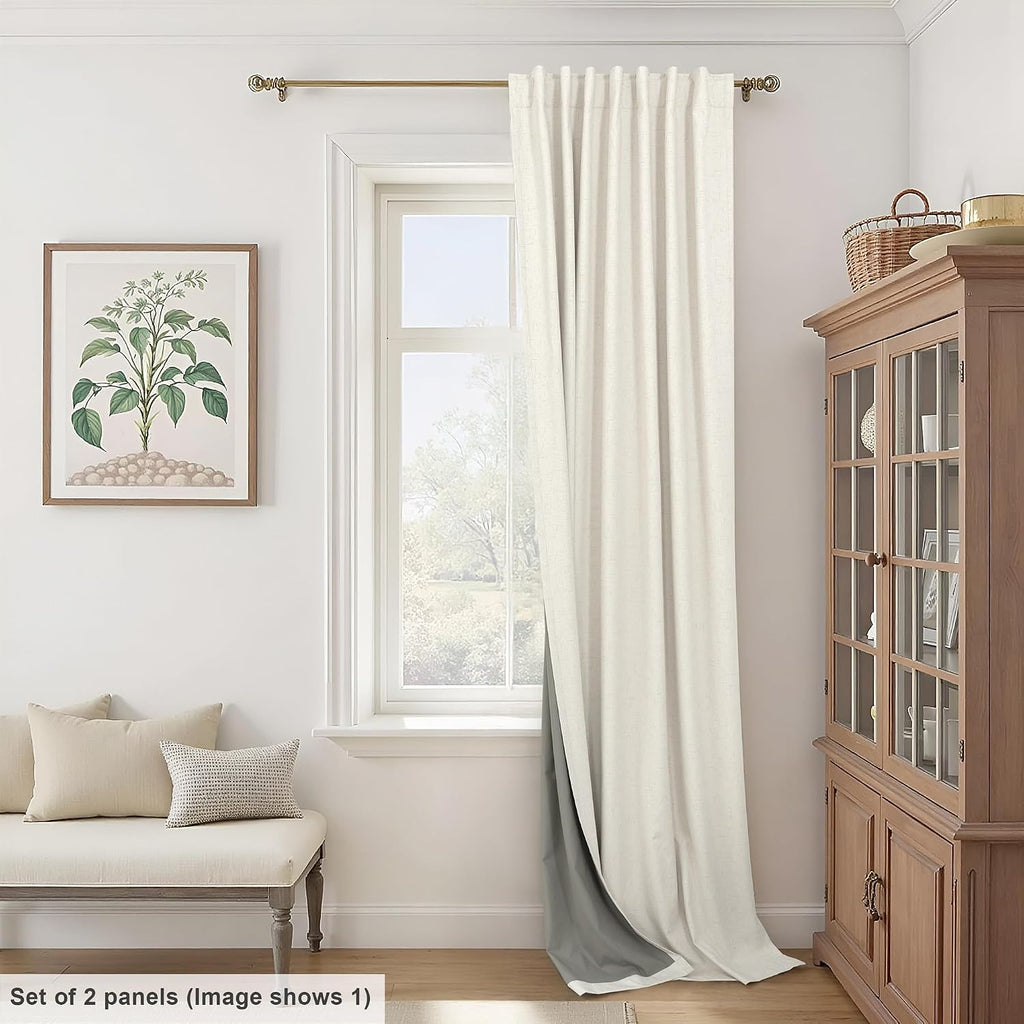 Pitalk Extra Wide Room Darkening 90 Inch Curtains 2 Panels for Living Room Ivory Cream Colored Linen Blackout Curtain for Bedroom Windows 1…
