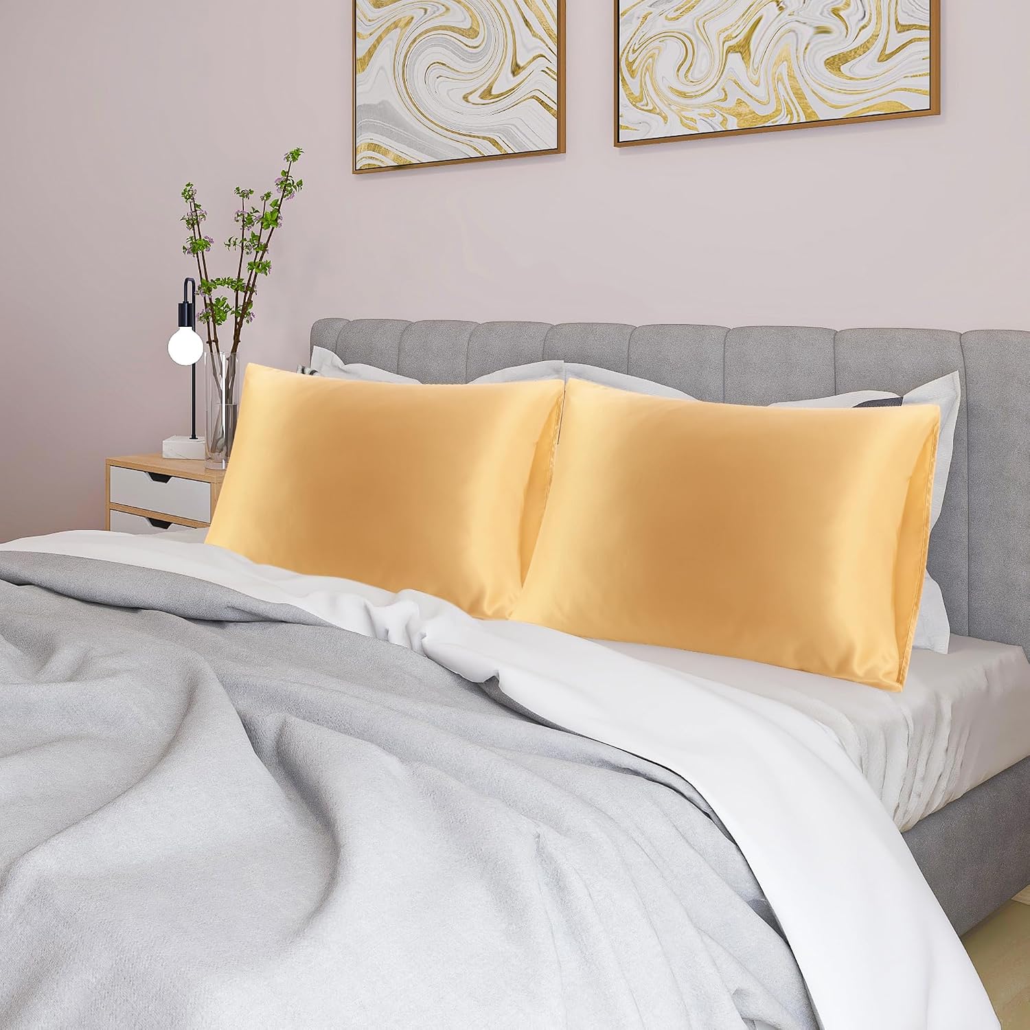 uxcell 2 Pack Silk Satin Pillowcase for Hair and Skin, Cool, Silky, Soft Breathable Pillow Cases King Size 20x36 Inch Sateen Pillowcase Cha…