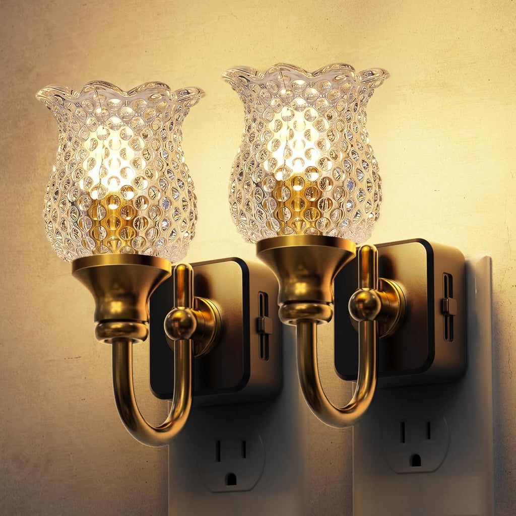L LOHAS LED Night Lights Plug into Wall, 2 Pack 3000K Soft White LED Floral Night Lights with Auto Sensor, 0-100lm Adjustable Brightness…