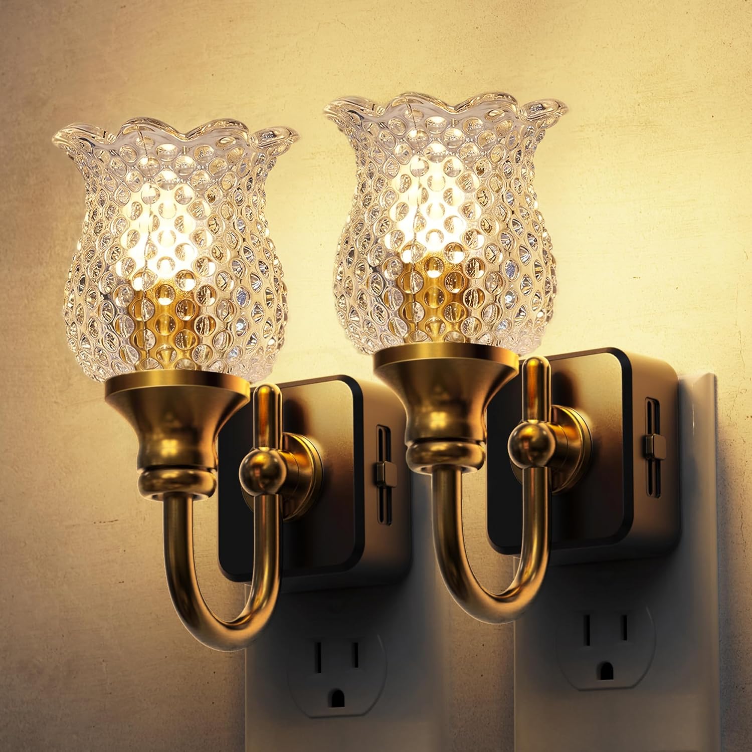 L LOHAS LED Night Lights Plug into Wall, 2 Pack 3000K Soft White LED Floral Night Lights with Auto Sensor, 0-100lm Adjustable Brightness…
