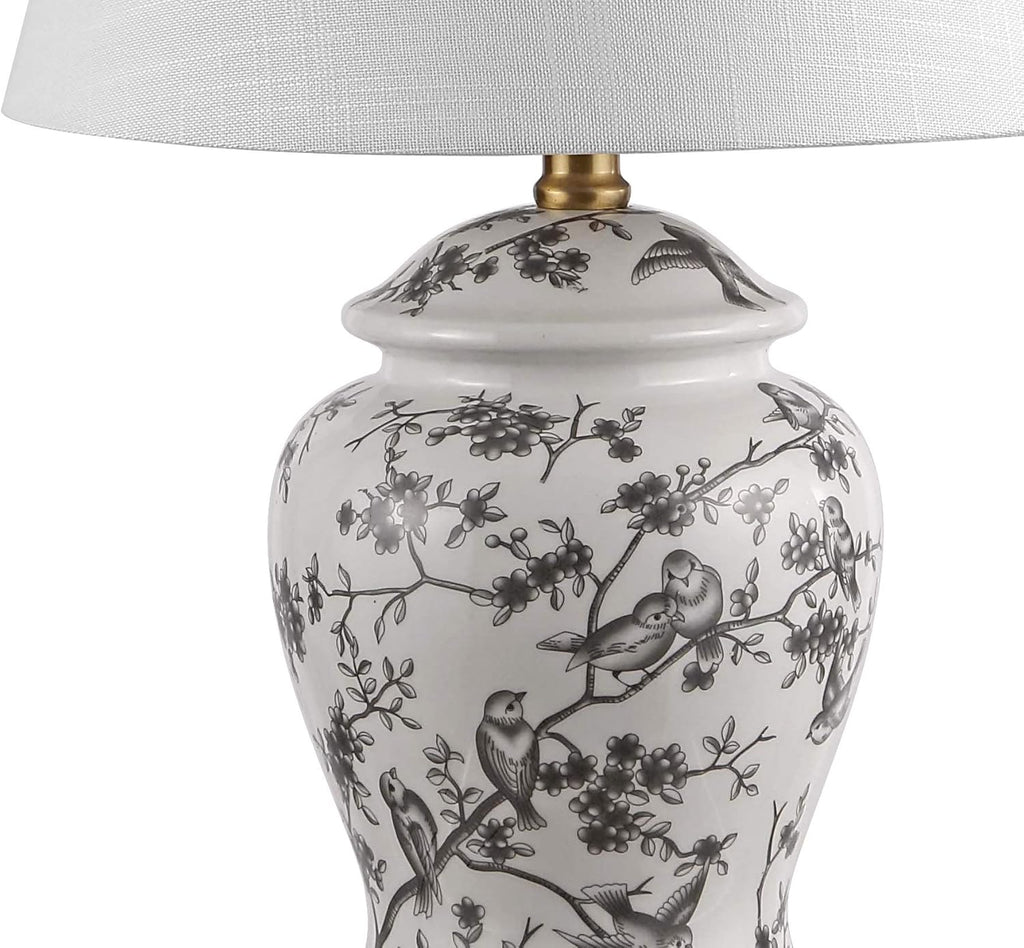 JONATHAN Y 22" Gray/White Ceramic Table Lamp, French Country Chinoiserie Ginger Jar LED Bedside Lamp for Living Room Bedroom, White Linen…