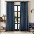 90 Inch Pinch Pleated Blackout Linen Curtains for Bedroom 2 Panels Memory Trained 100% Black Out Soundproof Room Darkening Navy Window…