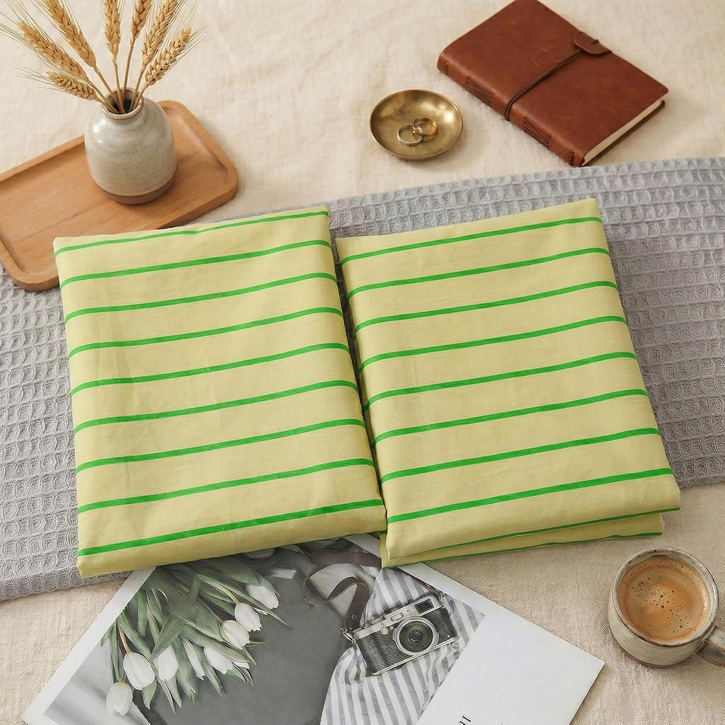 Merryword 100% Cotton Pillow Cases, Standard Size Pillowcases, Khaki & Green Striped Pillowcases, Luxury Linen Like Pillowcase, Soft Breath…