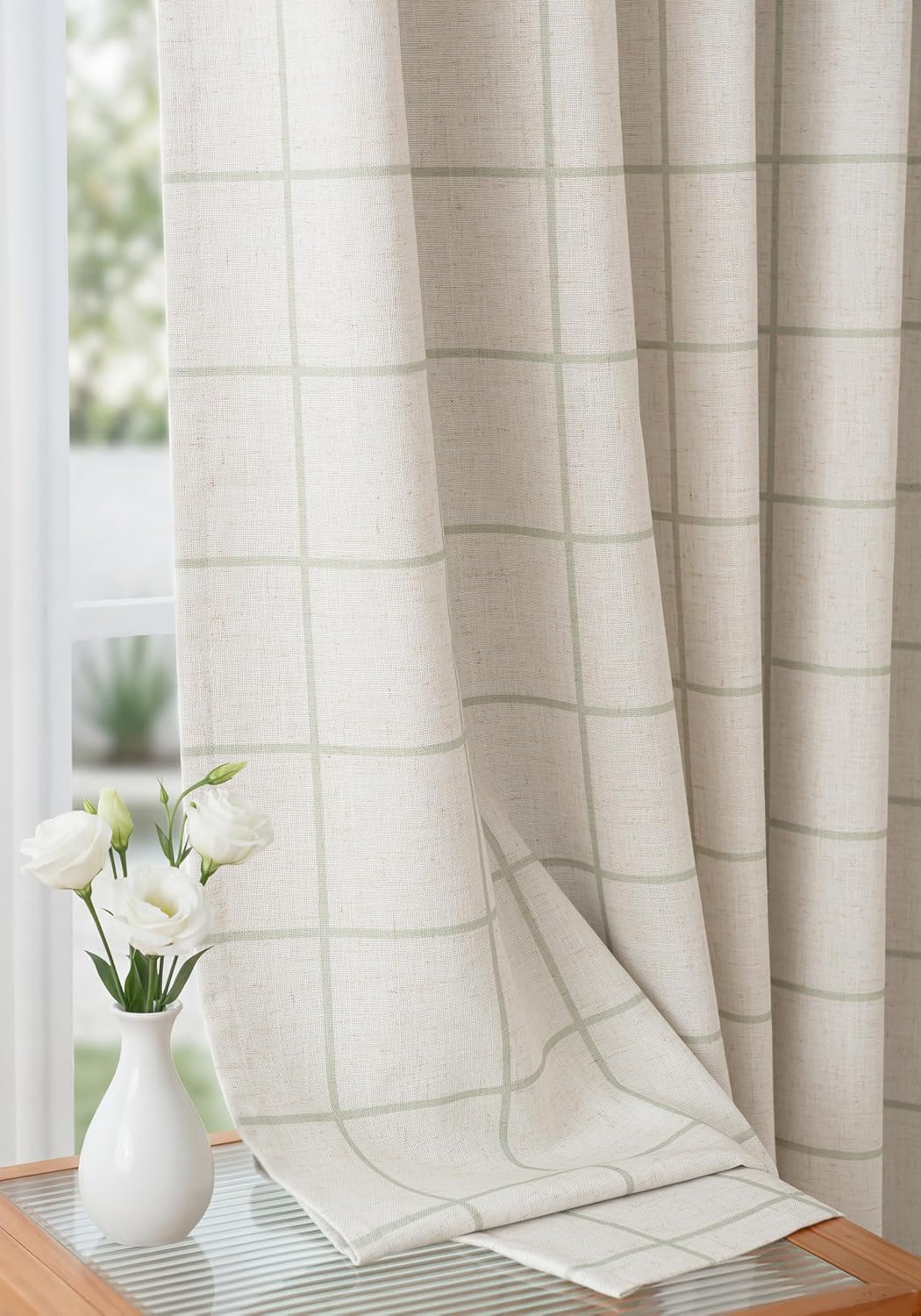 Threegirlshome THREE GIRLS Pinch Pleated Plaid Curtains Blackout Linen Gingham Green Curtains for Living Room, Bedroom Checkered 95 Inches L…