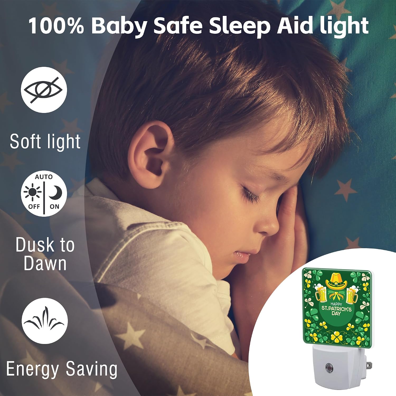 Happy St. Patrick's Day Night Light for Kids, Green Shamrock Leprechaun and Rainbow Night Light Plug in with Dusk to Dawn Sensor, 0.5w…