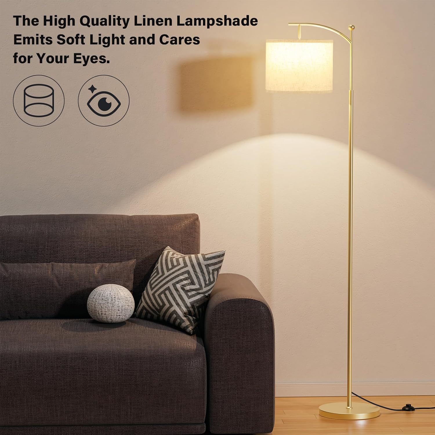 Ambimall 60" Floor Lamp with 3 Color Temperatures, Adjustable Beige Shade, Gold Pole - Tall Lamp for Living Room, Bedroom, Office…