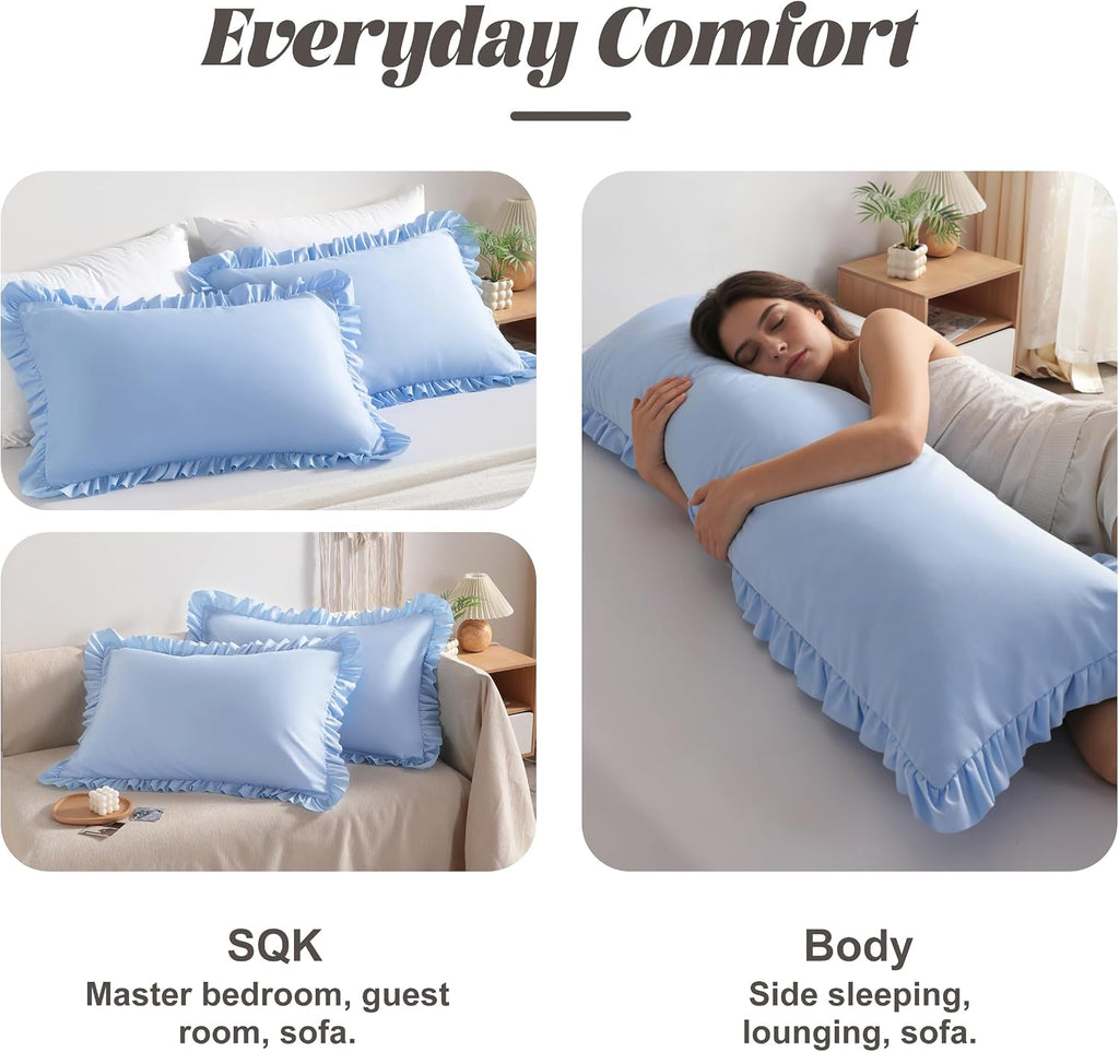 Bedsum Ruffled Pillow Shams Queen 20x30 Set of 2, Brushed Microfiber Pillowcases with Envelope Closure, Soft Wrinkle-Resistant, Sky Blue Bl…