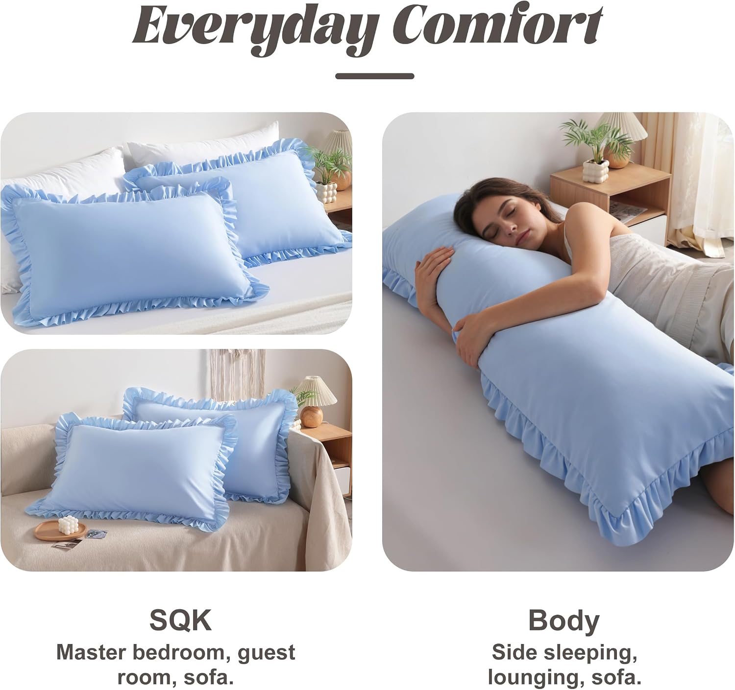 Bedsum Ruffled Pillow Shams Queen 20x30 Set of 2, Brushed Microfiber Pillowcases with Envelope Closure, Soft Wrinkle-Resistant, Sky Blue Bl…