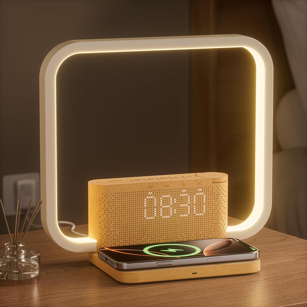 Sunrise Alarm Clock with Wireless Charging Desk Touch Lamp 3 Level Dimmable Wake-up Light Bedside Lamps for Bedroom Living Room, Sunrise…