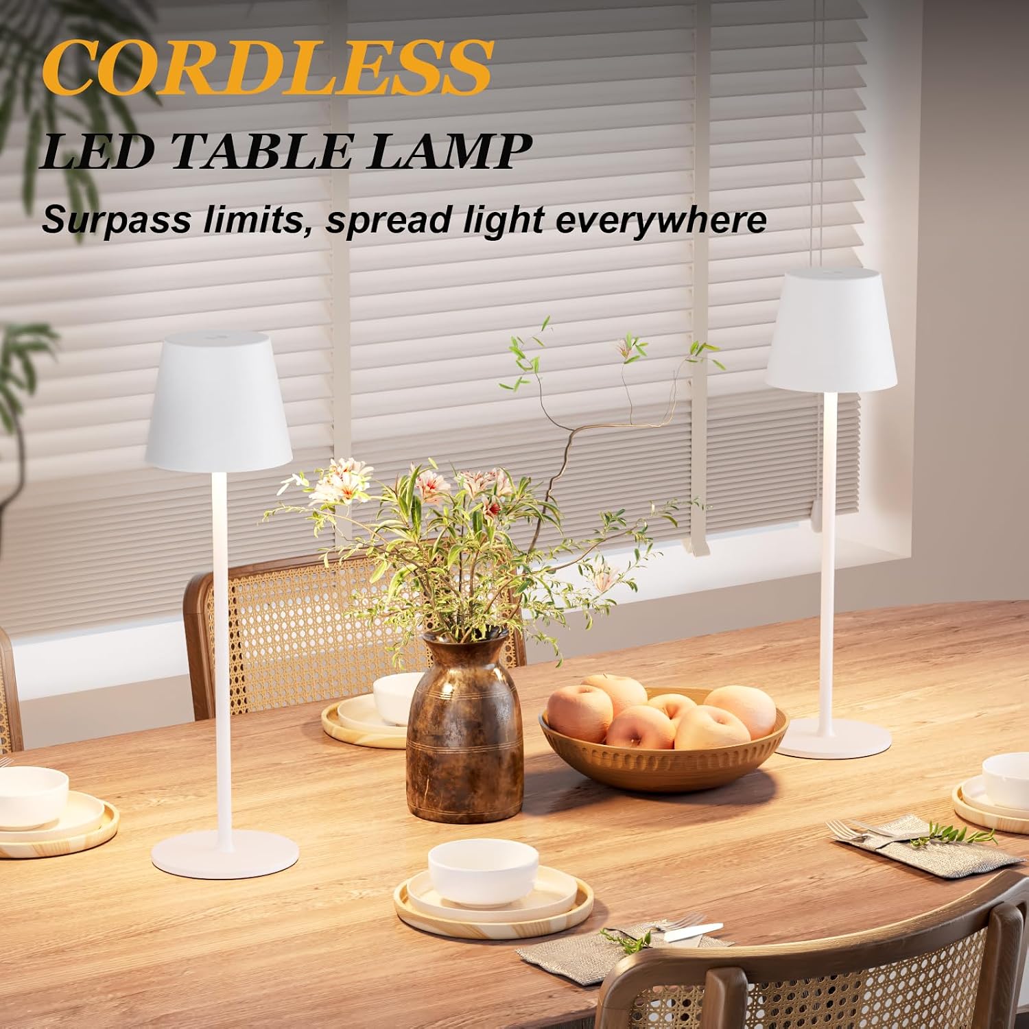 Kakanuo Cordless Table Lamp Rechargeable White - KK 2 Pack 5000mAH Battery Operated Lamp for Table, 3 Color Stepless Dimming Wireless…