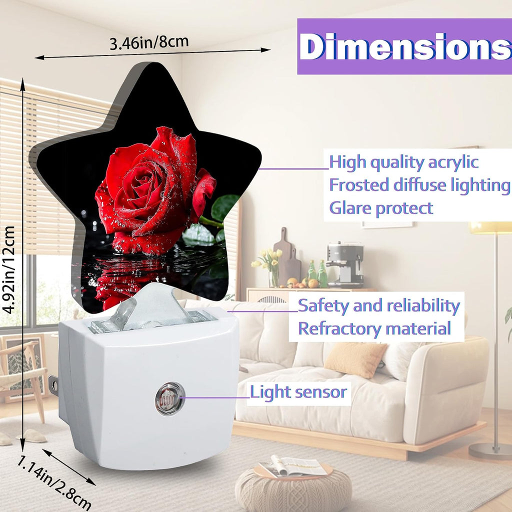 Energy Efficient Nightlights Plug in Wall, Red Rose Flower Night Light for Kids Bedroom Decorative, Vivid Floral Dusk-to-Dawn Sensor…