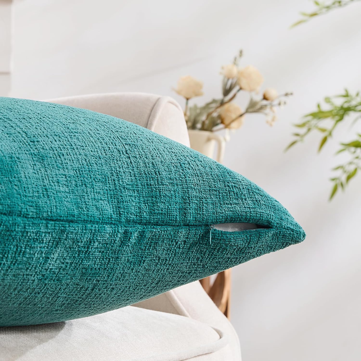 Gawamay Set of 2 Soft Textured Chenille Throw Pillow Covers 22x22 Inch (55x55 CM), Decorative Pillowcases Cushion Covers for Farmhouse Home…