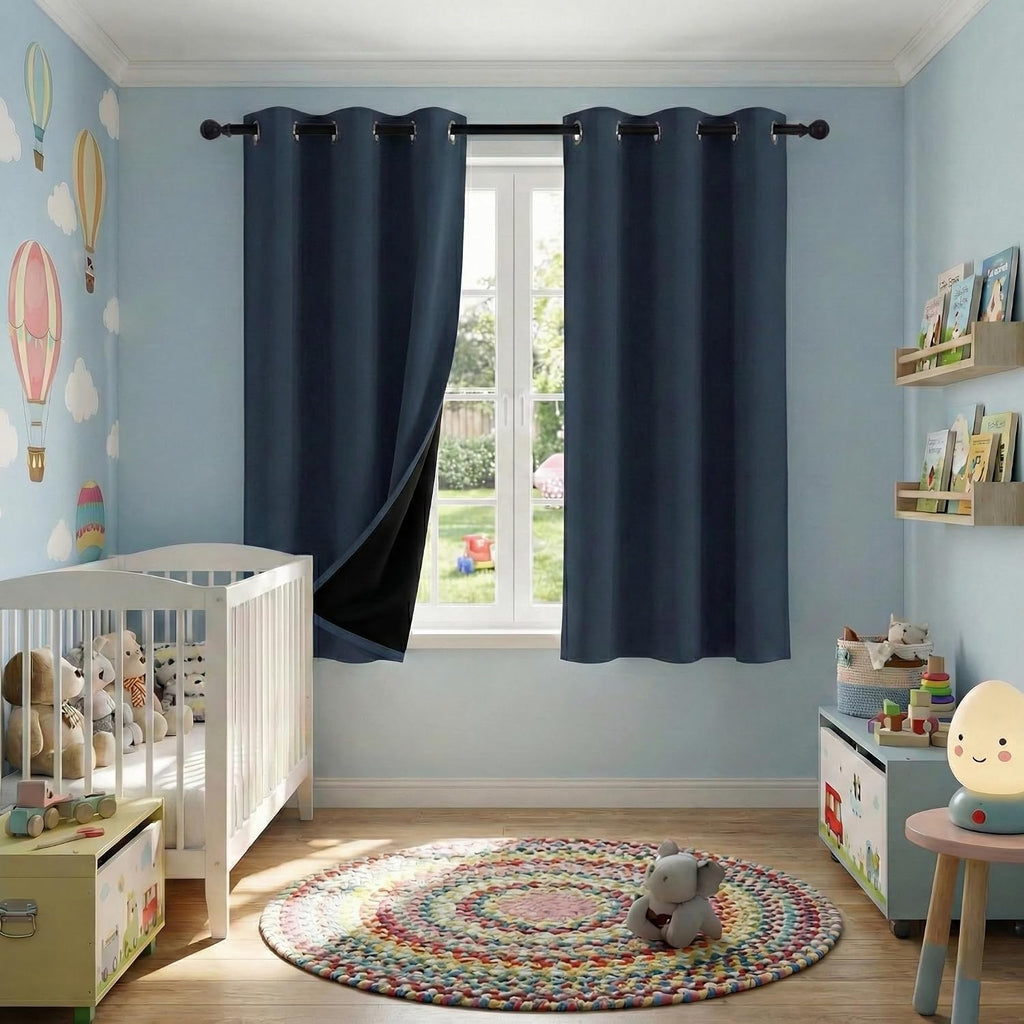 NICETOWN 100% Blackout Navy Blue Curtains, W42 x L63 in, 2 Panels Thermal Insulated Short Black Out Curtains with Grommet for Kids Boys…