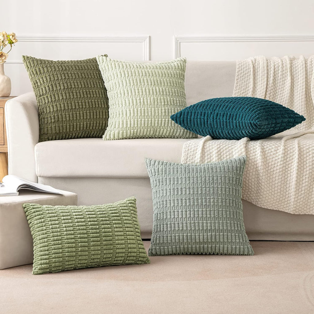 Miulee Pack of 2 Spring Corduroy Decorative Throw Pillow Covers 18x18 Inch Soft Boho Striped Pillow Covers Modern Farmhouse Home Decor for…