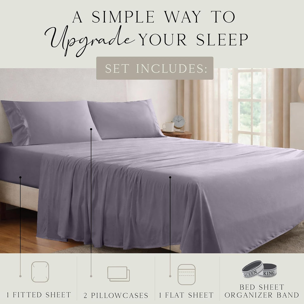KARISSA MAE Pure Viscose from Bamboo King Size Sheet Set | 100% FSC Certified | Luxuriously Soft | Cooling | 18" Deep Pocket w/Corner…