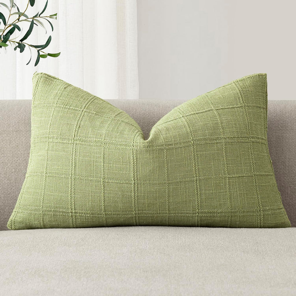 Foindtower Set of 1 Decorative Linen Check Throw Pillow Cover Neutral Farmhouse Lumbar Cushion Cover Modern Boho Accent Home Decor for…