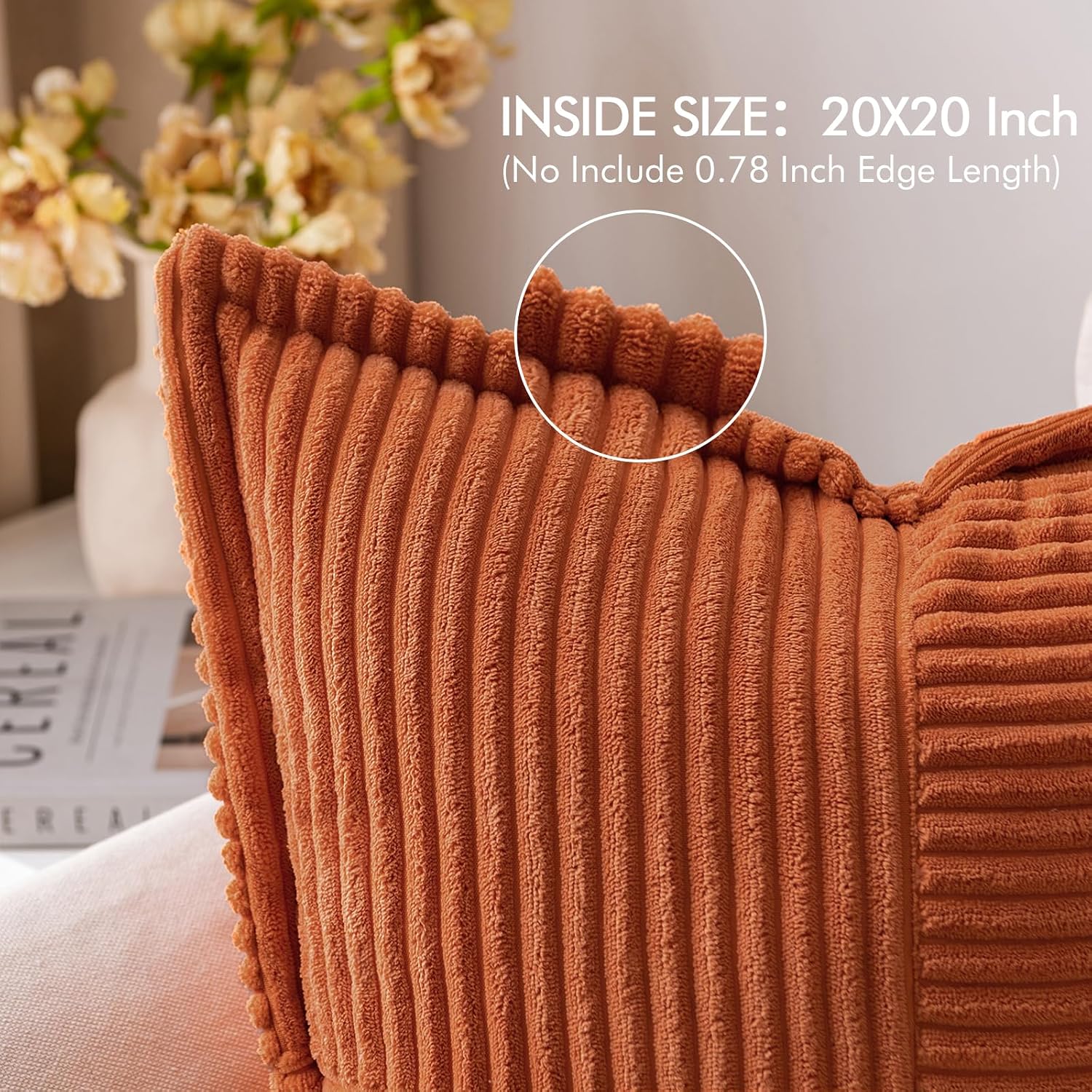 MIULEE Rust Decorative Throw Pillow Covers for Couch Bed Livingroom 20x20 Inch Set of 2 Boho Accent Throw Pllows Broadside Striped…