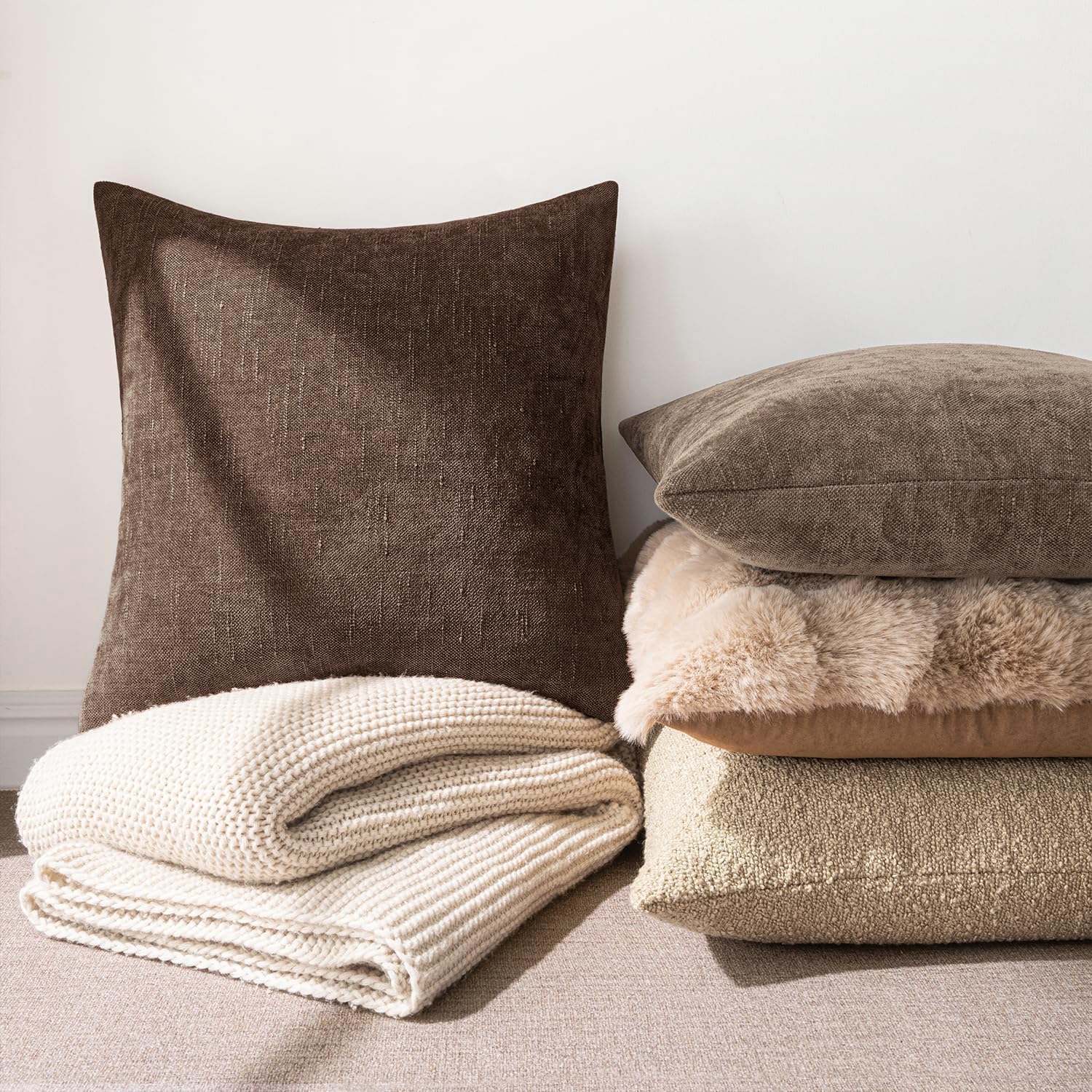 MIULEE Pack of 2 Decorative Throw Pillow Covers Soft Chenille Lumbar Accent Throw Pillows Solid Textured Cushion Covers for Couch Sofa…
