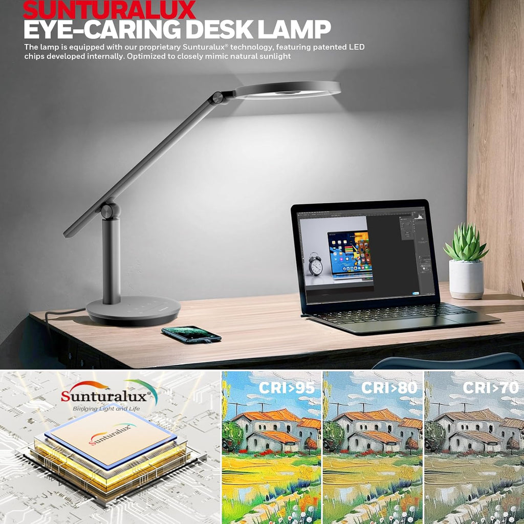 Honeywell Desk Lamp for Home Office, H6 SunturaluxTM Eye-Caring Led Desk Light, 800LM Dimmable Desk Lamp with Timer, Touch Control Tall…