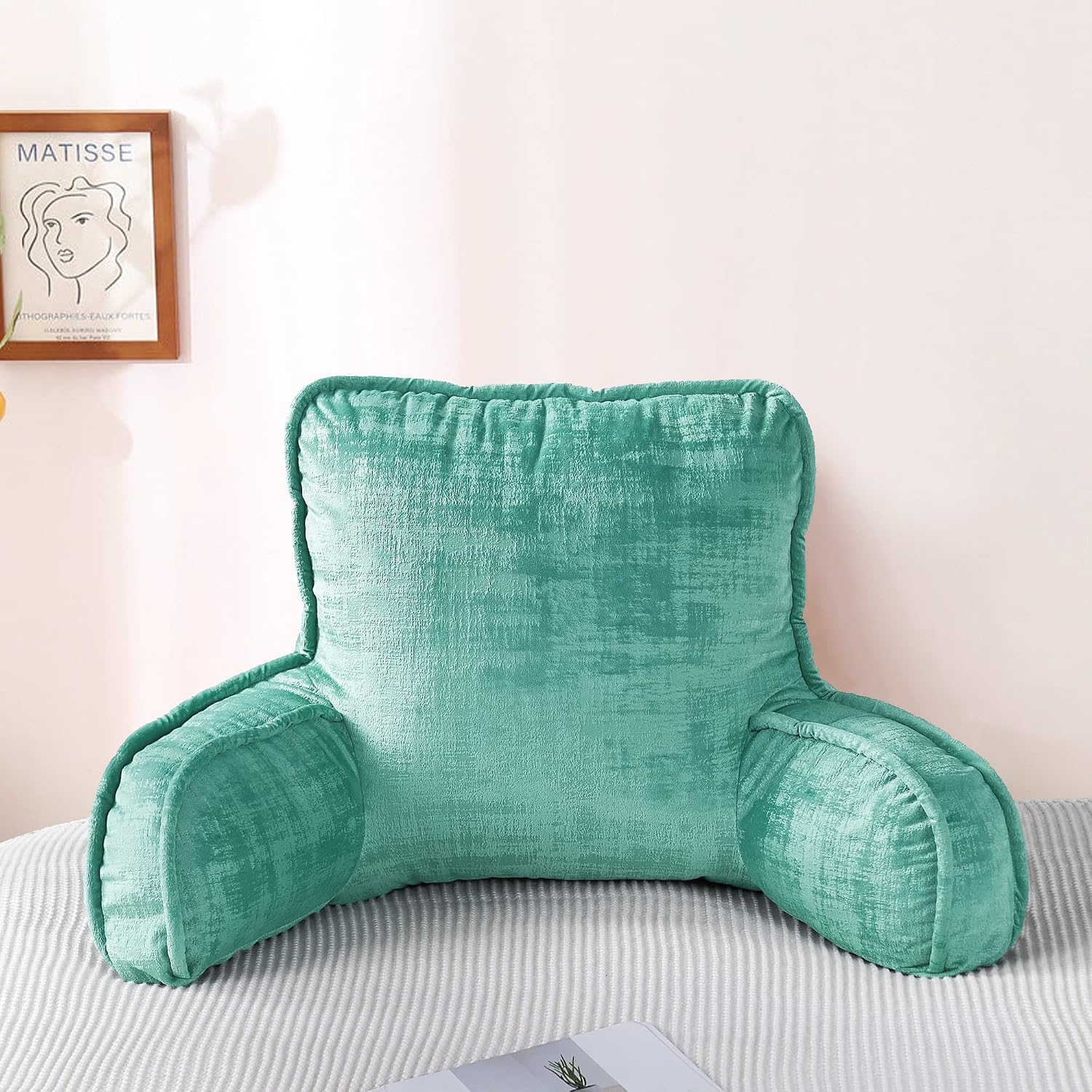 Bytide DIY Assembly Art Velvet Backrest Reading Bed Rest Pillow with Arms & Pockets, 18" H for Sitting in Bed Couch Sofa, Back Support Cush…