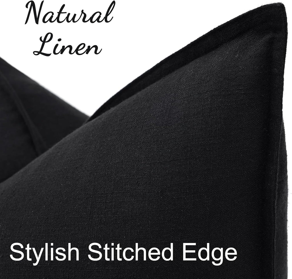 decorUhome Summer Decorative Linen Throw Pillow Covers 18x18 Inch Set of 2 Black Pillow Covers with Flange Edges Soft Farmhouse Boho Accent…