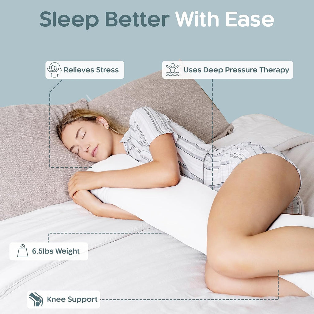 SleepCloud Weighted Body Pillow 6.5lbs - Weighted Pillow for Deeper Sleep (41” x 10”) - Cooling Body Pillows for Adults, Full Body Pillow…