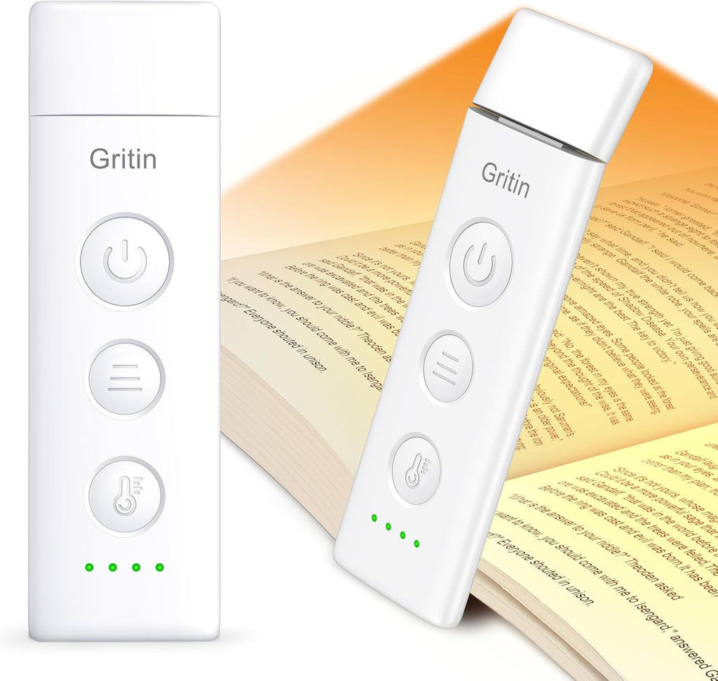 Gritin Book Light Rechargeable, Eye Caring 3-Color & 5-Brightness Clip on LED Reading Light for Books in Bed- Stepless Dimming, Long…
