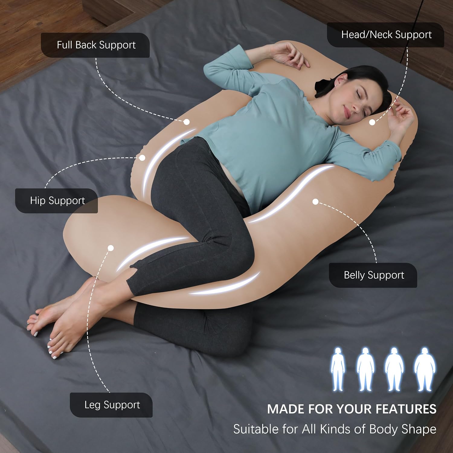 Moonpark MOON PARK Pregnancy Pillows for Sleeping - U Shaped Full Body Maternity Pillow with Removable Cover - Support for Back, Legs, Bell…