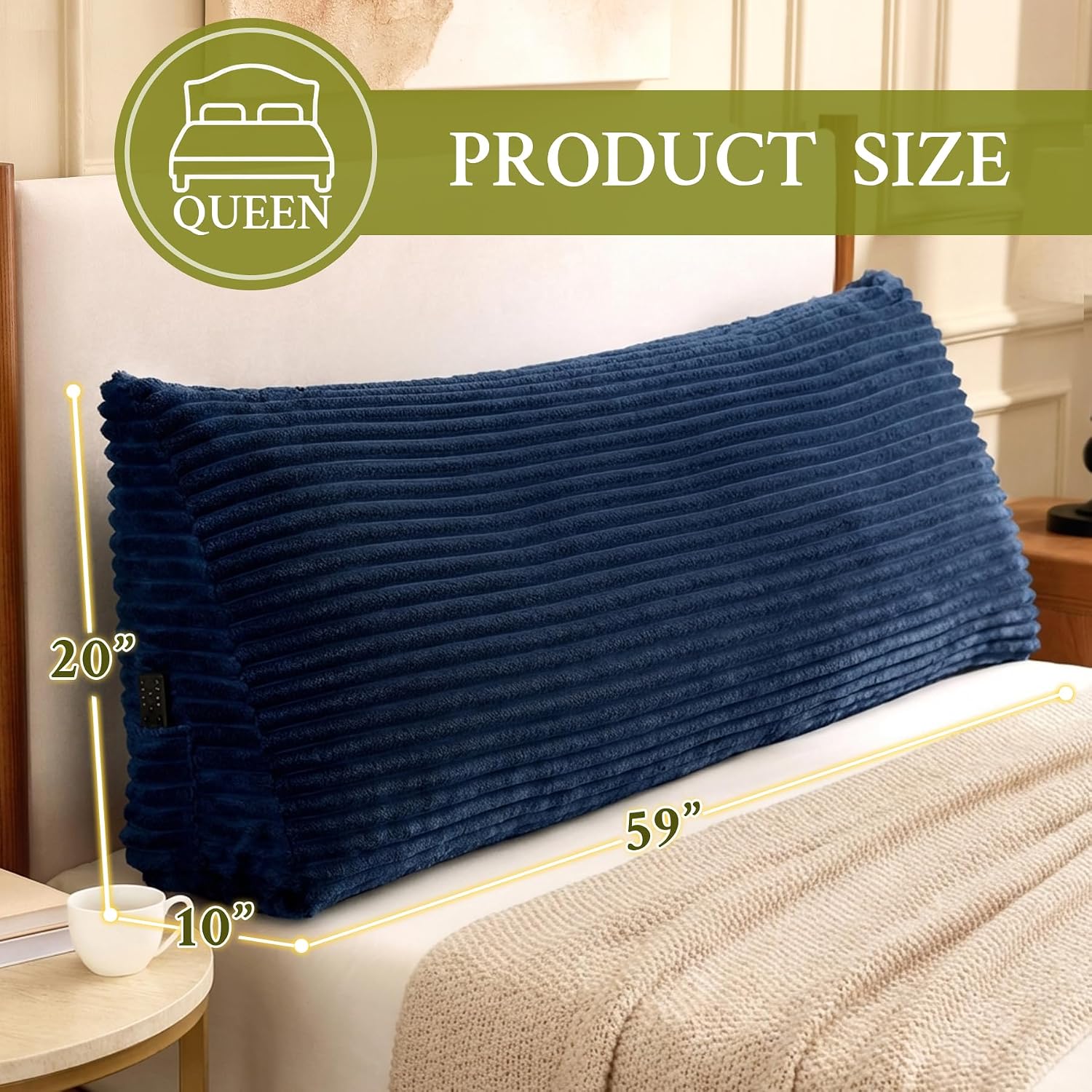 Zonamat Headboard Pillow Queen, Headboard Wedge Pillow, Back Rest Pillows for Sitting, Reading, Working, Triangle Pillow with Removable Cov…