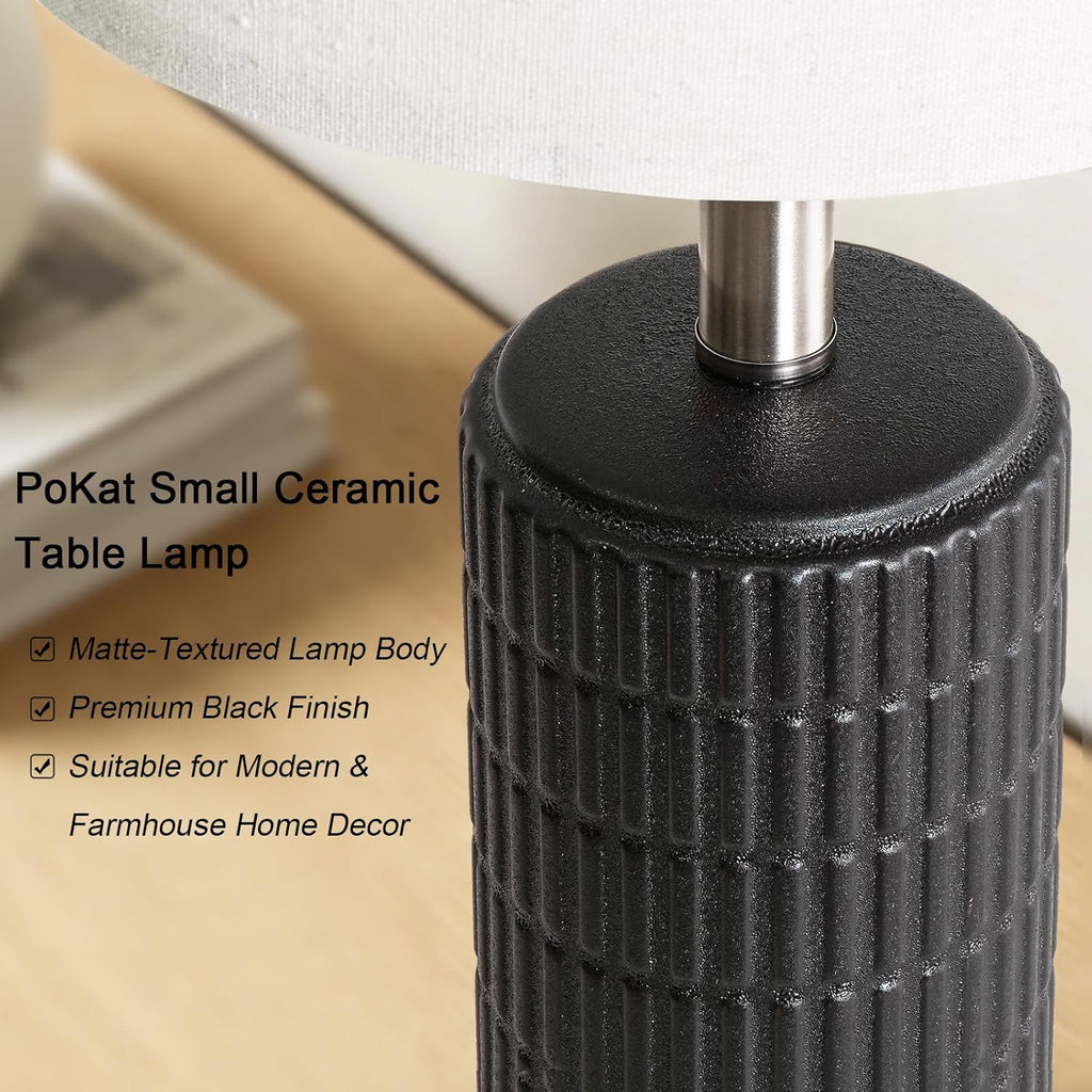 PoKat Small Table Lamps Set of 2 for Bedroom, 20.75'' Matte-Textured Farmhouse Ceramic Bedside Lamps for Night Stands, Stone-Like Modern…