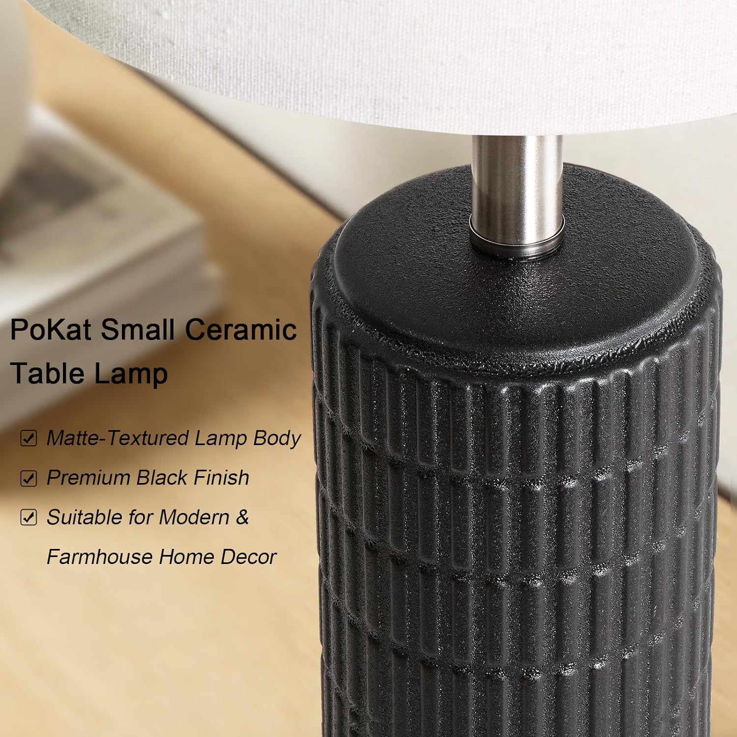 PoKat Small Table Lamps Set of 2 for Bedroom, 20.75'' Matte-Textured Farmhouse Ceramic Bedside Lamps for Night Stands, Stone-Like Modern…