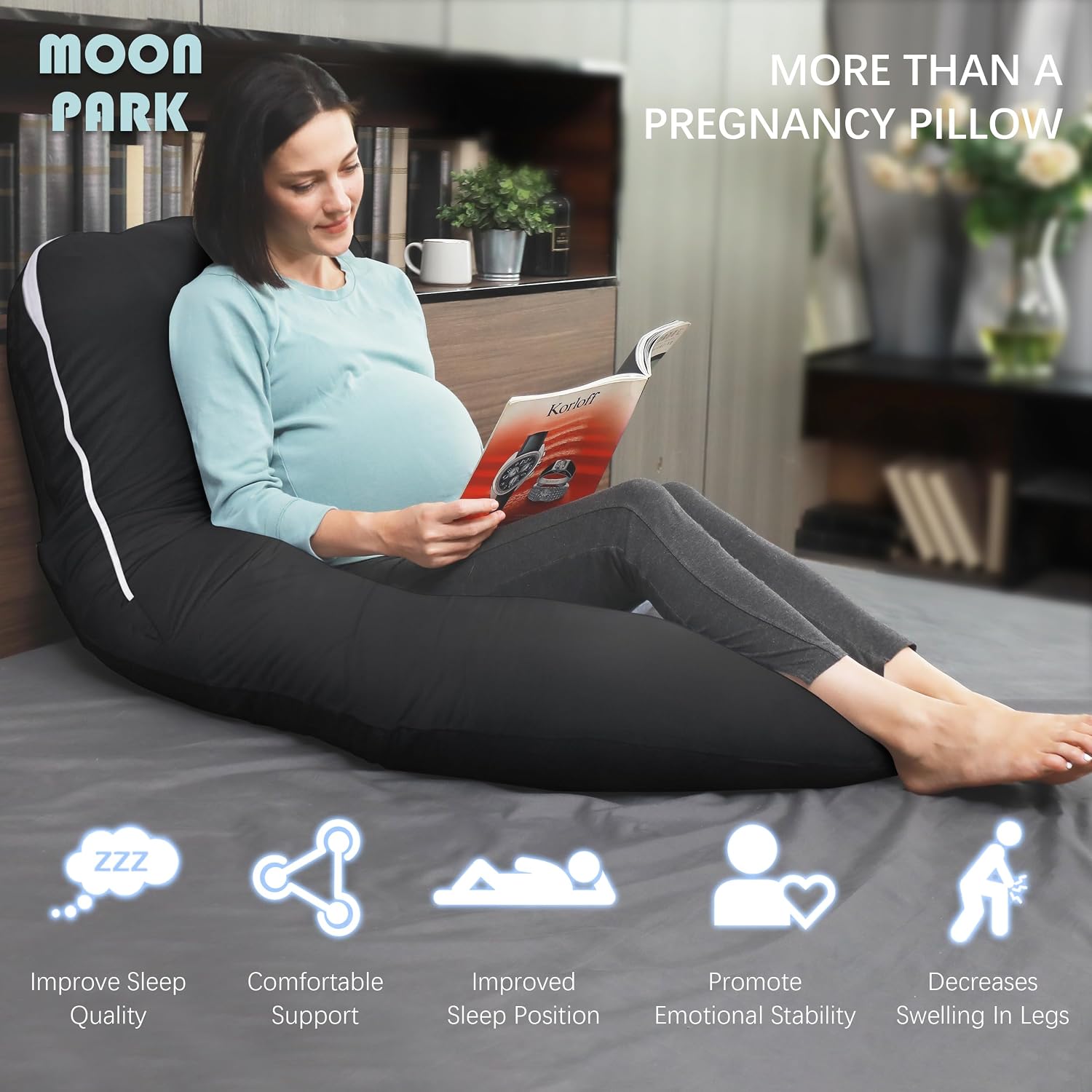 Moonpark MOON PARK Pregnancy Pillows for Sleeping - U Shaped Full Body Maternity Pillow with Removable Cover - Support for Back, Legs, Bell…
