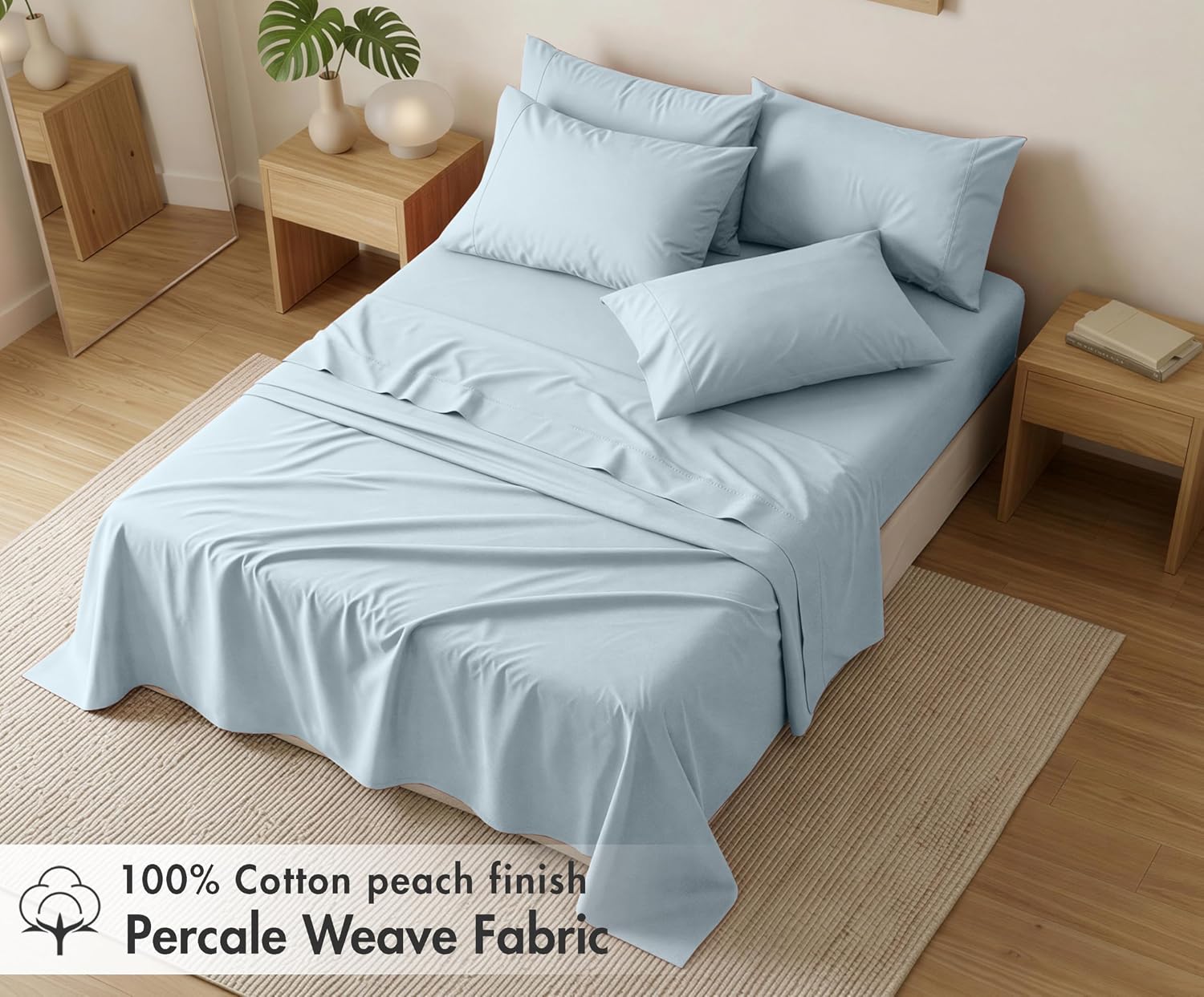 Ruvanti 100% Cotton Percale Sheets King Size 6 Piece Set, Cooling Bed Sheets for Hot Sleepers, Deep Pocket 16”, Breathable Lightweight & Du…