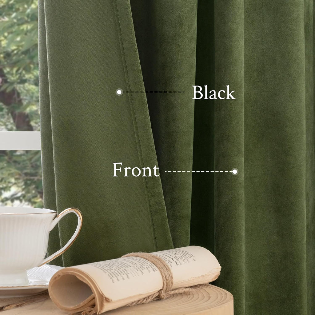 Lamit Sage Green Velvet Curtains 72 Inch Length for Living Room, Super Soft Thermal Insulated Room Darkening Panels Privacy Back Tab and Ro…