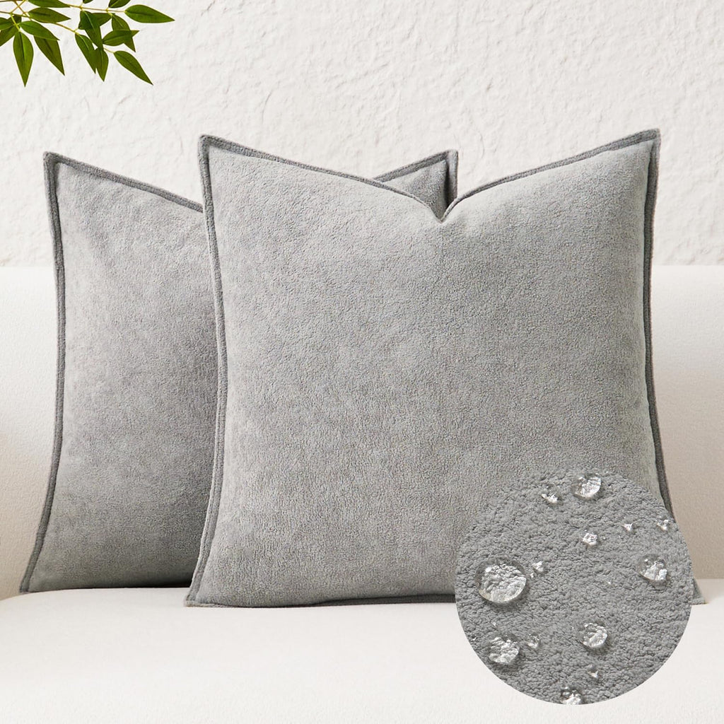 KevinTextile Kevin Textile Waterproof Decorative Pillow Covers Light Grey 18x18 Inch Pack of 2 Soft Boucle Textured Throw Pillowcases Elega…