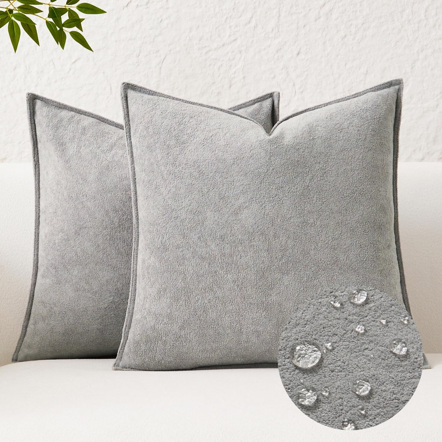 KevinTextile Kevin Textile Waterproof Decorative Pillow Covers Light Grey 24x24 Inch Pack of 2 Soft Boucle Textured Euro Pillowcases Elegan…