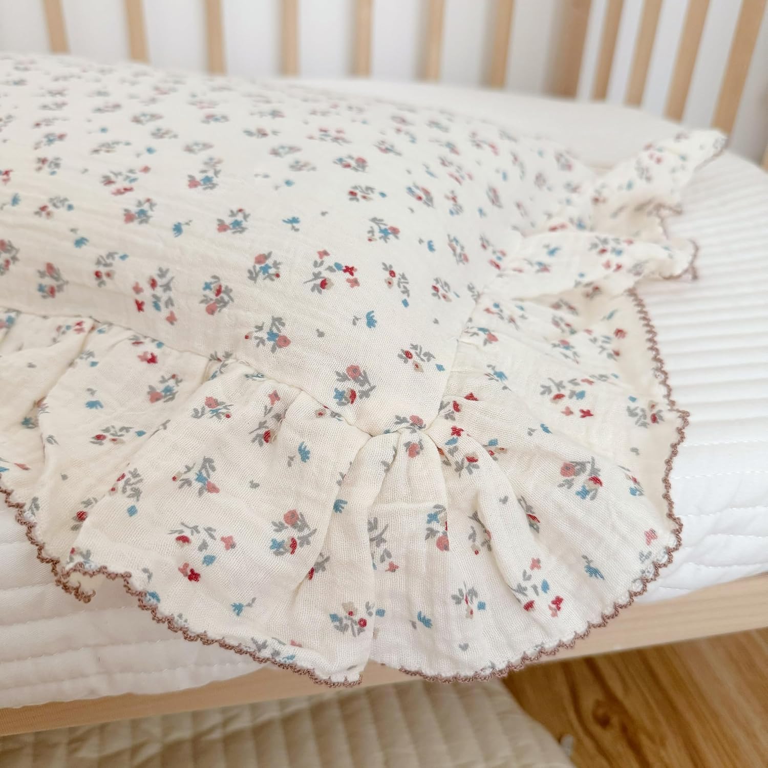 BuLuTu Cute Floral Print Pillowcases for Toddler Girls Boys, 14"x20", 1 pc, 2 Layers Muslin Cotton Pillow Cases for Crib Toddler Bed…