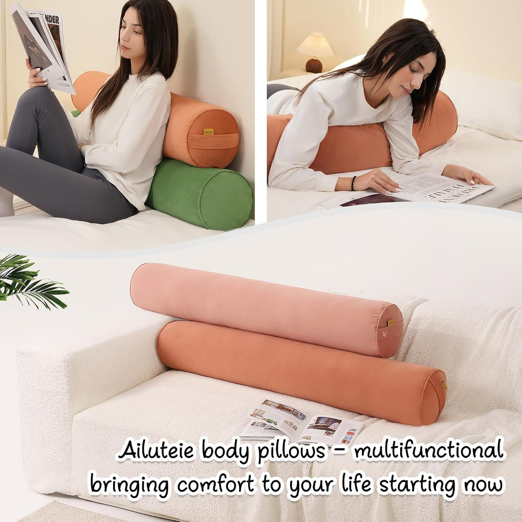 Body Pillow for Adults, Long Round Pillow, Big Cylindrical Pillow, Large Full Bolster Pillows for Side Sleepers (Amber Orange, 59"*7.87")