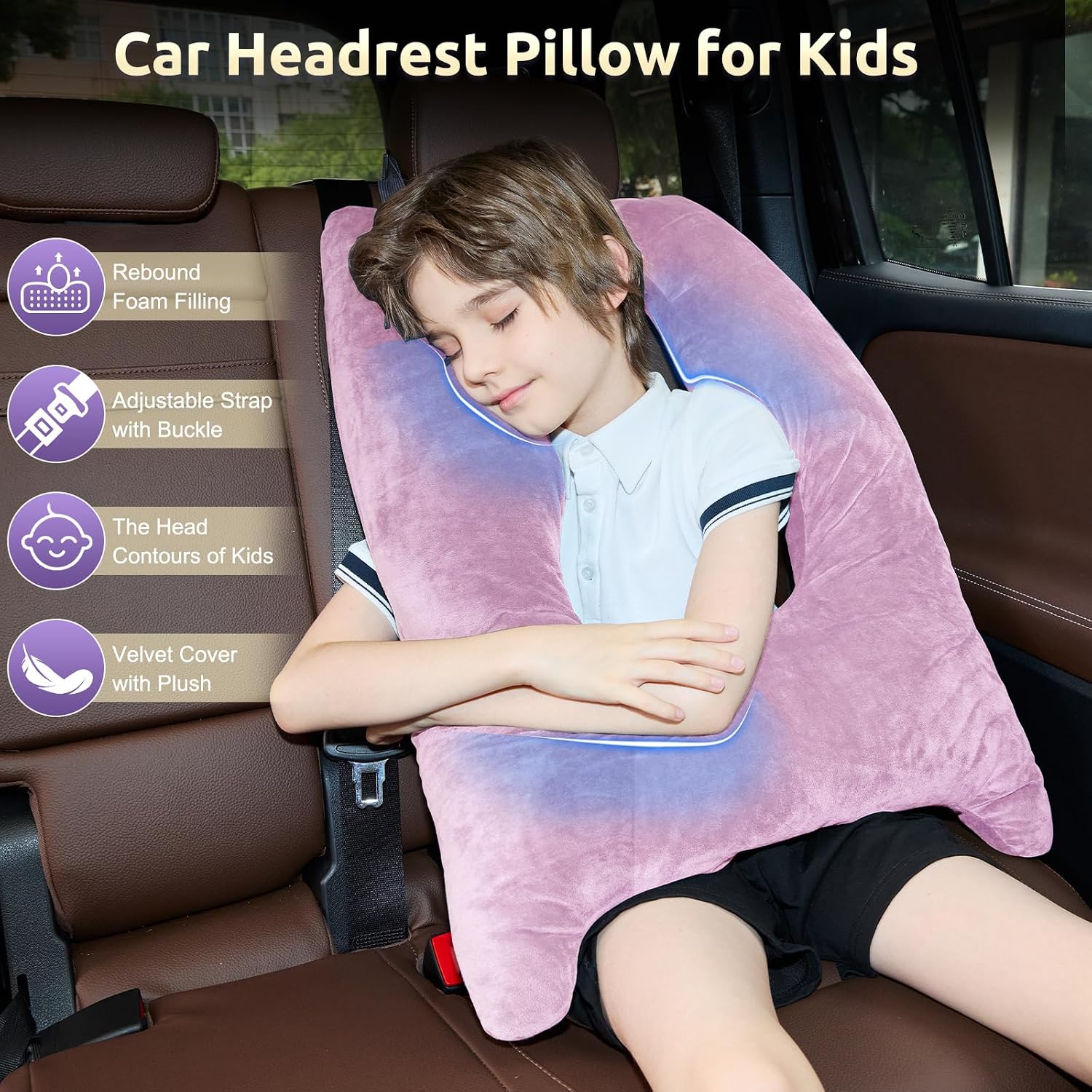 Car Pillow for Kids Travel Pillow with Adjustable Strap, Kids Floor Pillows Cushions for Adults and Children to Support Head and Body…
